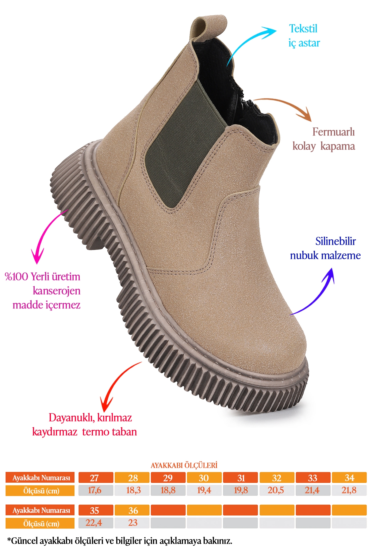 Penka Fermuarlı Erkek Çocuk Günlük Bot Ayakkabı Bej - Görsel 3