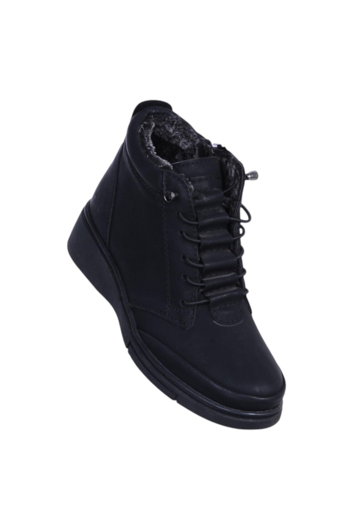 Estelle 770 Zümrüt Siyah Kadın İçi Kürklü Düz Bot - Görsel 3