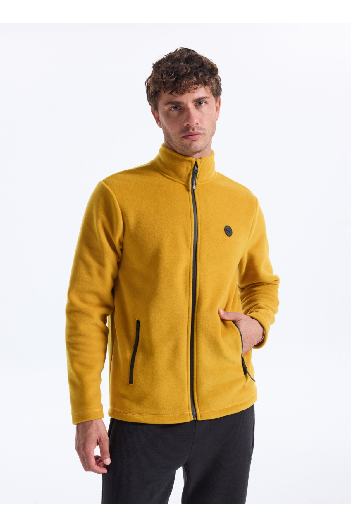 D5WM-SWT3301 Hardal Dik Yaka Basic Düz Erkek Polar Sweatshırt