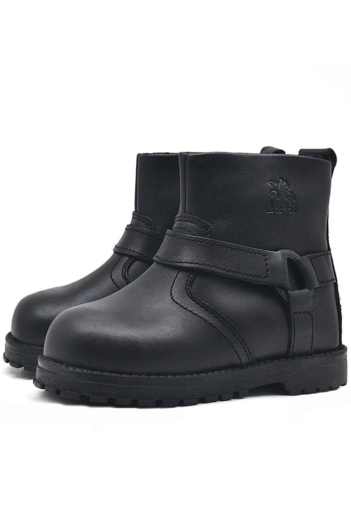 Chiron Hakiki Deri Siyah Fermuarlı Bebek Çizme - Görsel 5