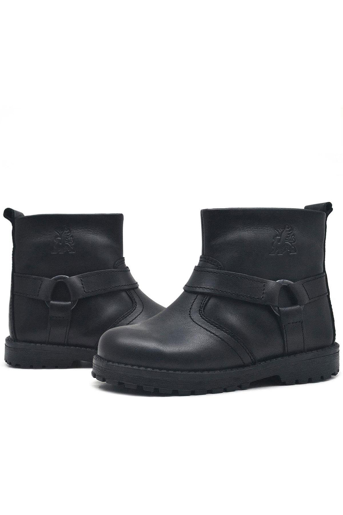 Chiron Hakiki Deri Siyah Fermuarlı Bebek Çizme - Görsel 7