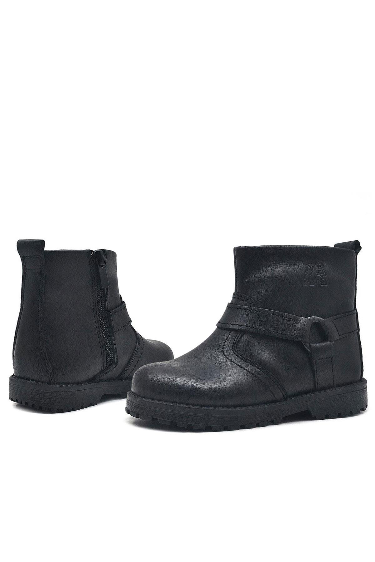 Chiron Hakiki Deri Siyah Fermuarlı Bebek Çizme - Görsel 8