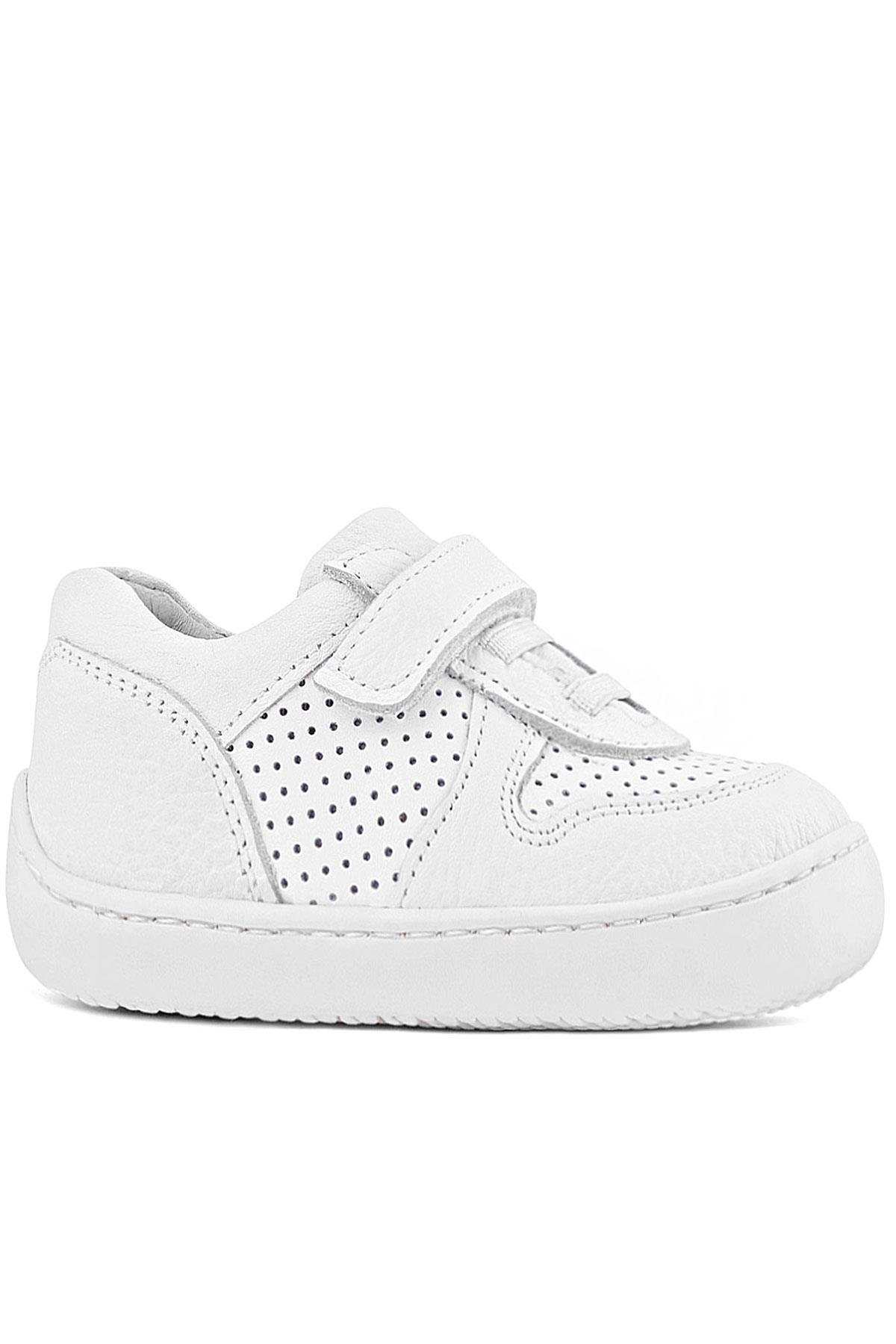 Bob Hakiki Deri Beyaz Barefoot Beyaz Tabanlı Cırtlı Bebek Sneaker Ayakkabı - Görsel 2