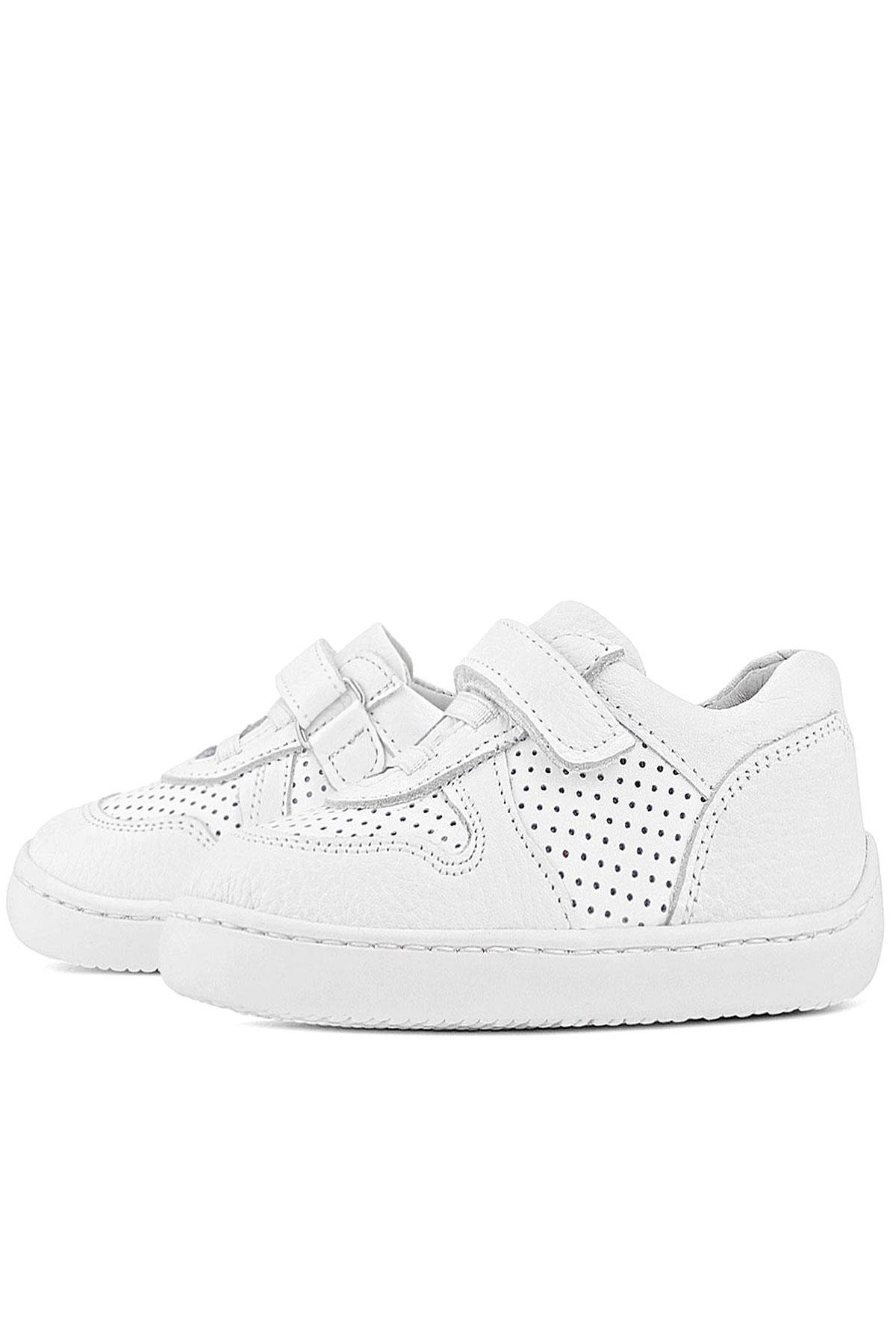 Bob Hakiki Deri Beyaz Barefoot Beyaz Tabanlı Cırtlı Bebek Sneaker Ayakkabı - Görsel 6