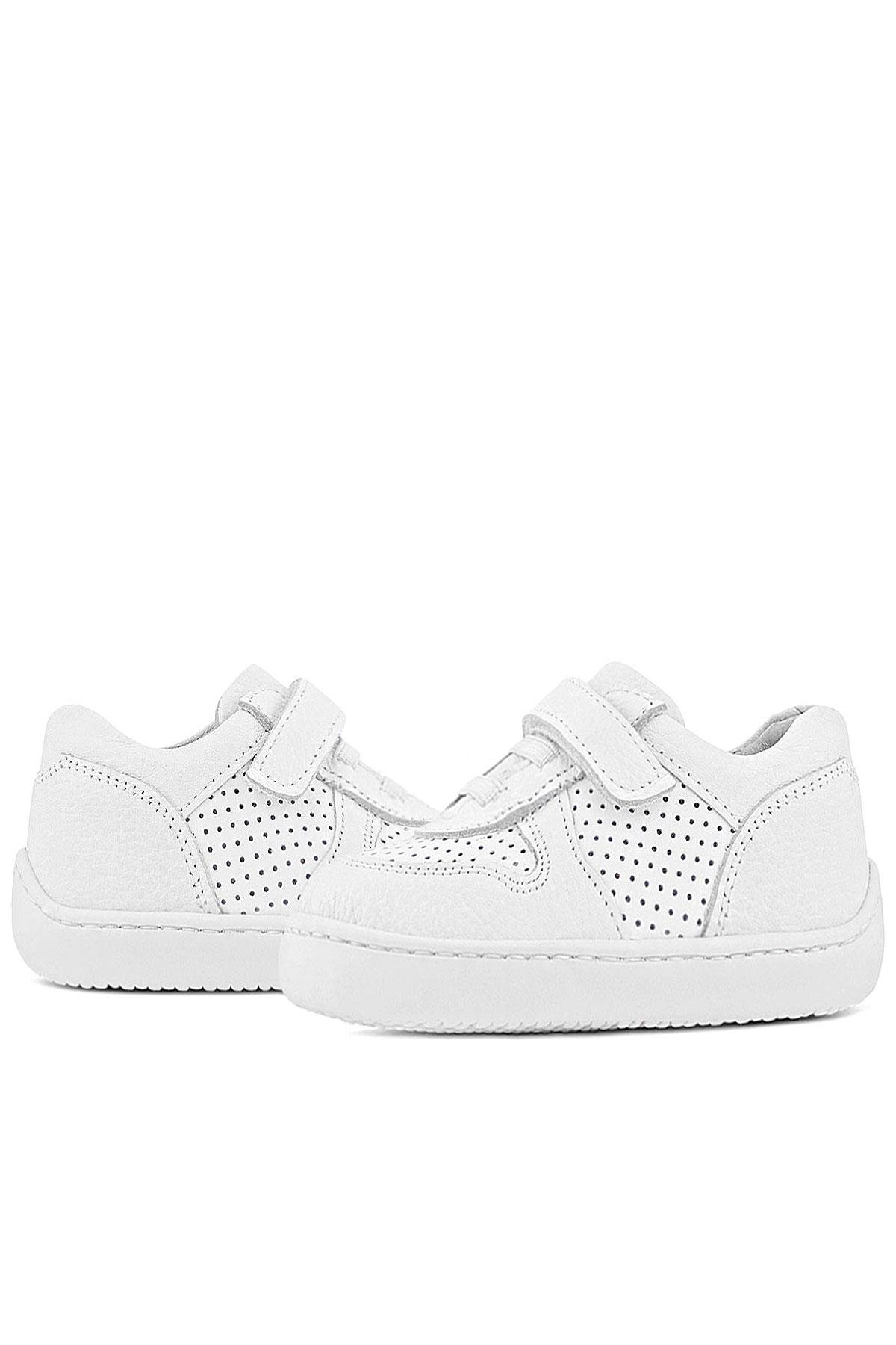 Bob Hakiki Deri Beyaz Barefoot Beyaz Tabanlı Cırtlı Bebek Sneaker Ayakkabı - Görsel 8