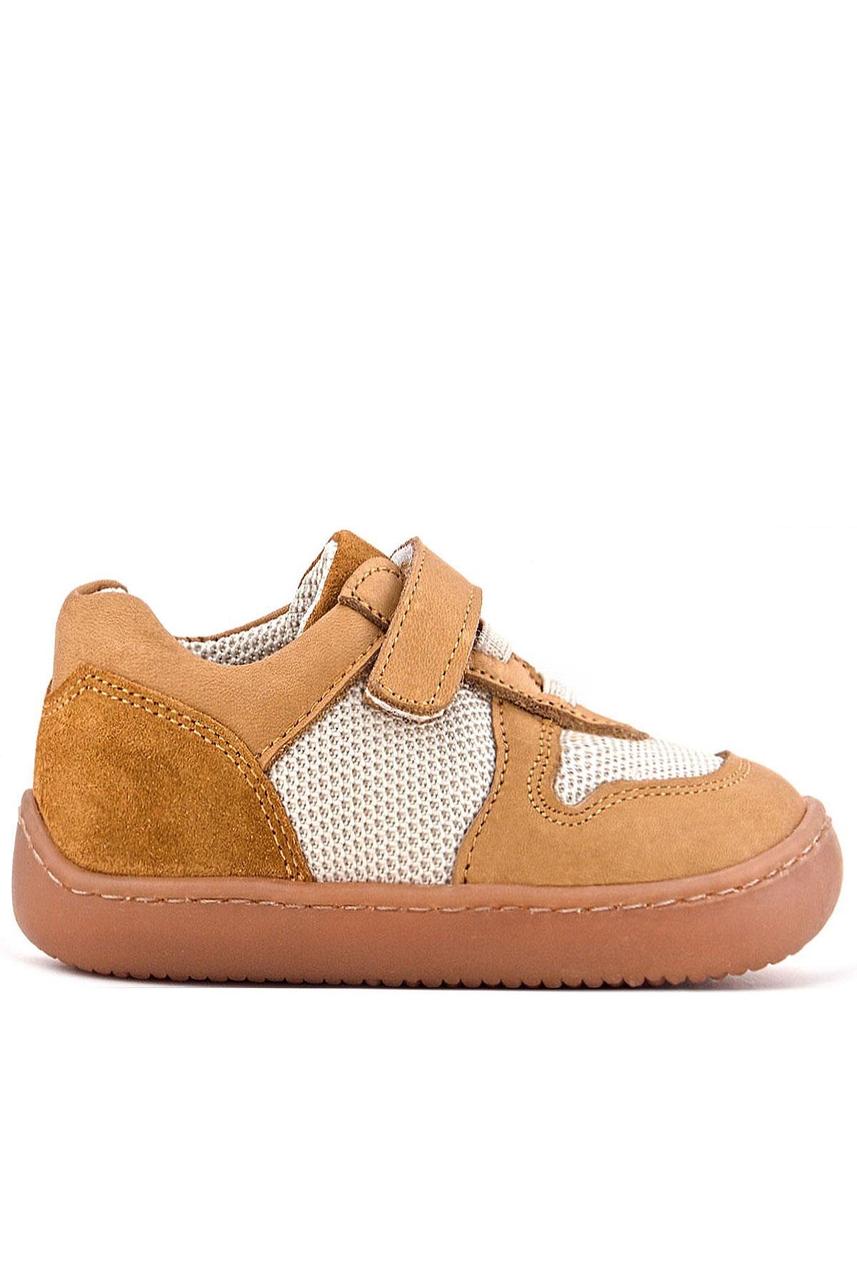 Bob Hakiki Deri Taba Krem Barefoot Cırtlı Lastikli Bebek Sneaker Ayakkabı - Görsel 3