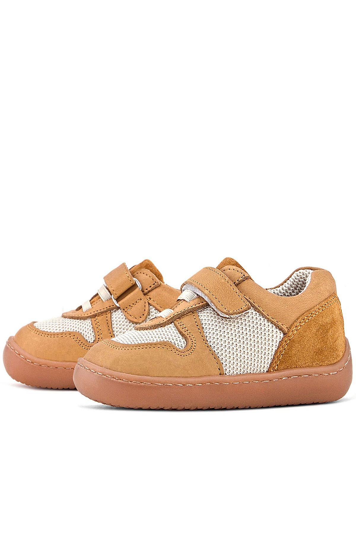 Bob Hakiki Deri Taba Krem Barefoot Cırtlı Lastikli Bebek Sneaker Ayakkabı - Görsel 6