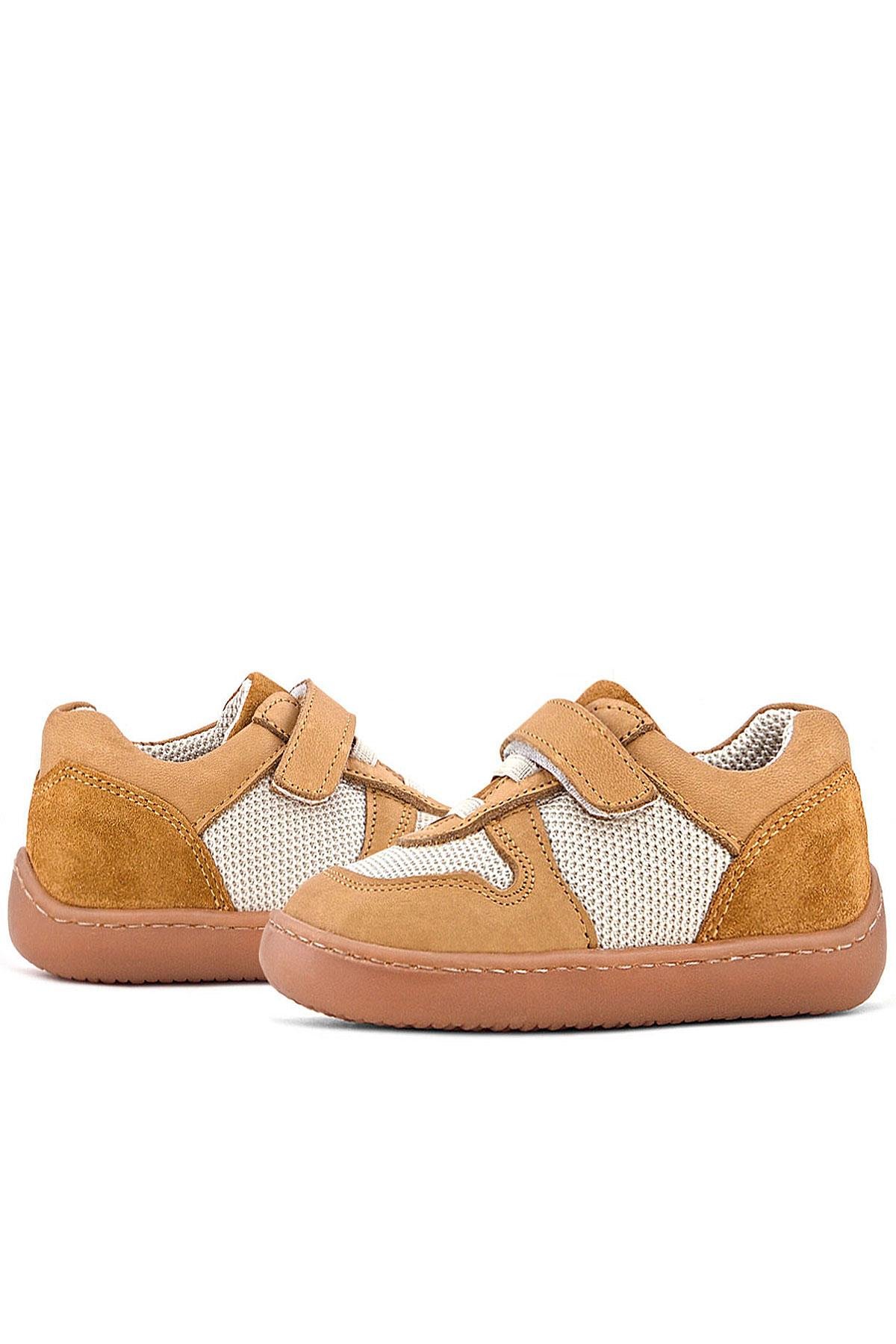 Bob Hakiki Deri Taba Krem Barefoot Cırtlı Lastikli Bebek Sneaker Ayakkabı - Görsel 8