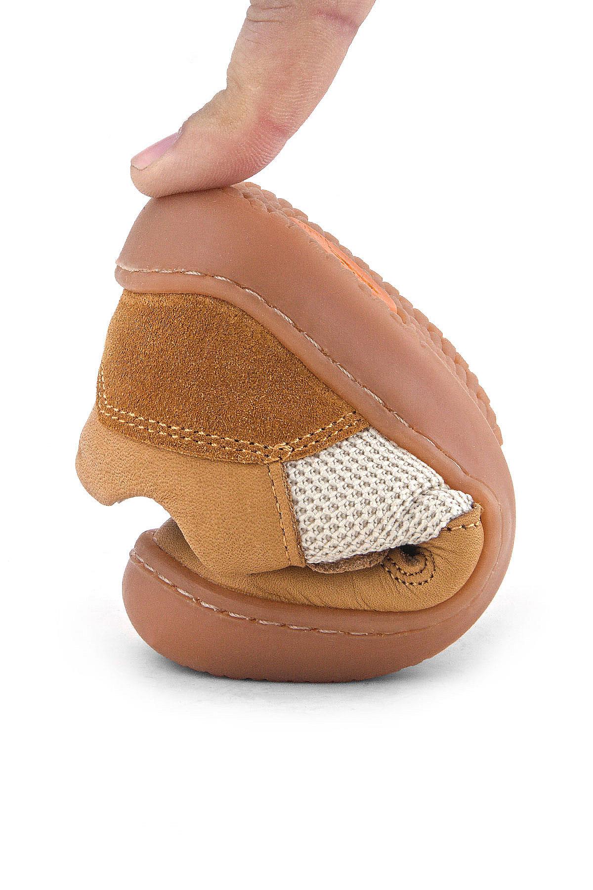 Bob Hakiki Deri Taba Krem Barefoot Cırtlı Lastikli Bebek Sneaker Ayakkabı - Görsel 9