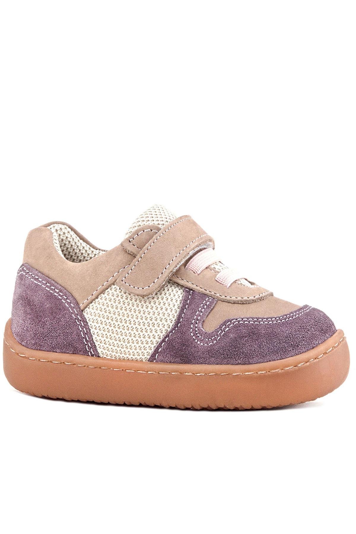 Bob Hakiki Deri Mor Pudra Barefoot Cırtlı Lastikli Bebek Sneaker Ayakkabı - Görsel 2