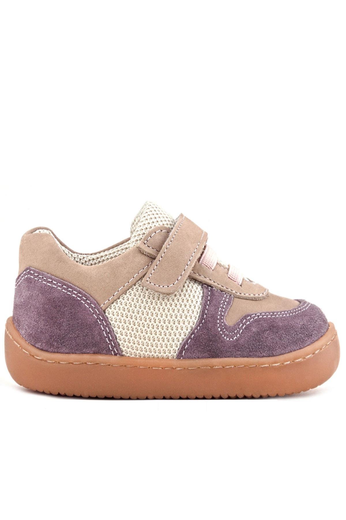 Bob Hakiki Deri Mor Pudra Barefoot Cırtlı Lastikli Bebek Sneaker Ayakkabı - Görsel 3