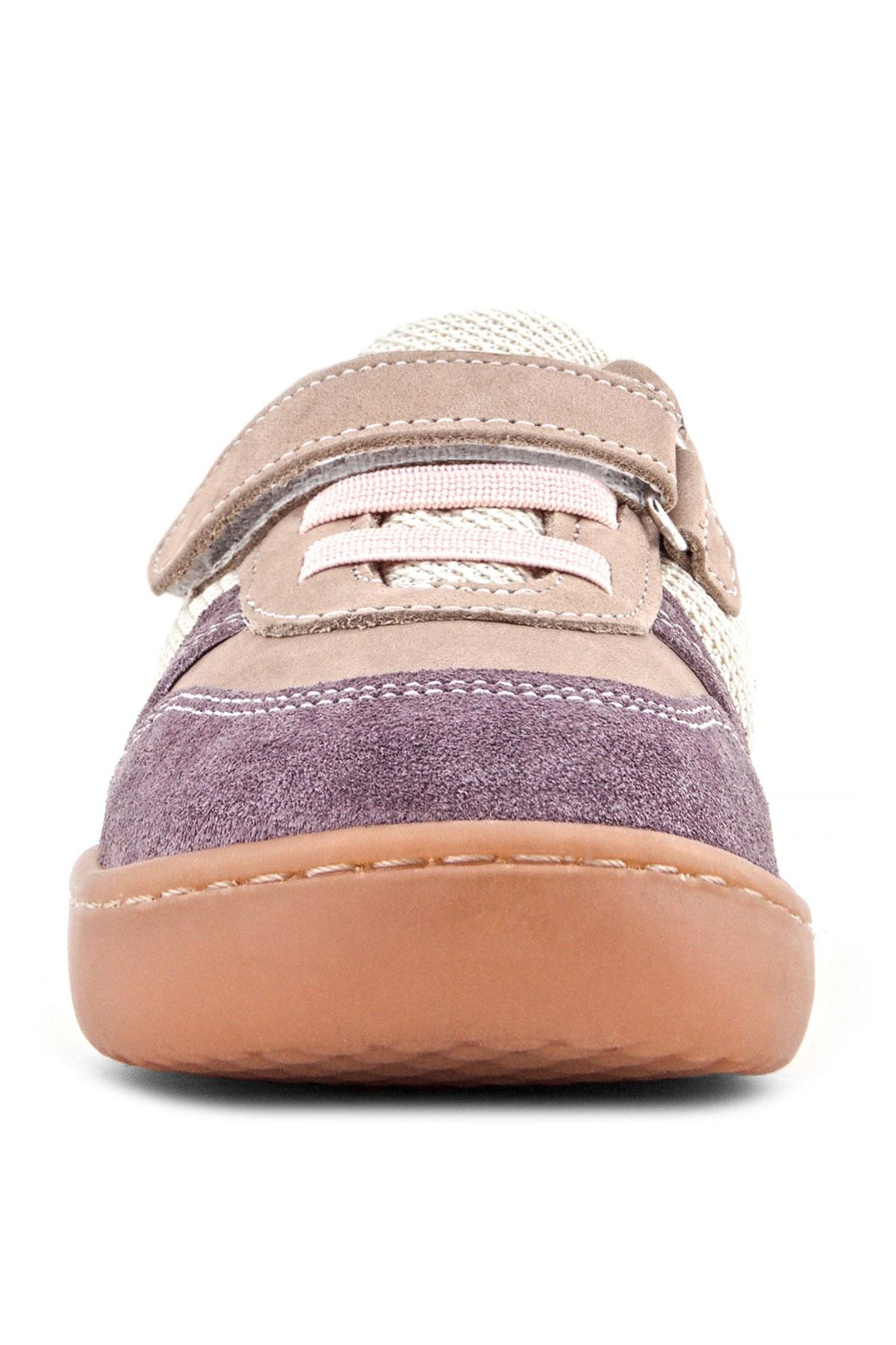 Bob Hakiki Deri Mor Pudra Barefoot Cırtlı Lastikli Bebek Sneaker Ayakkabı - Görsel 4