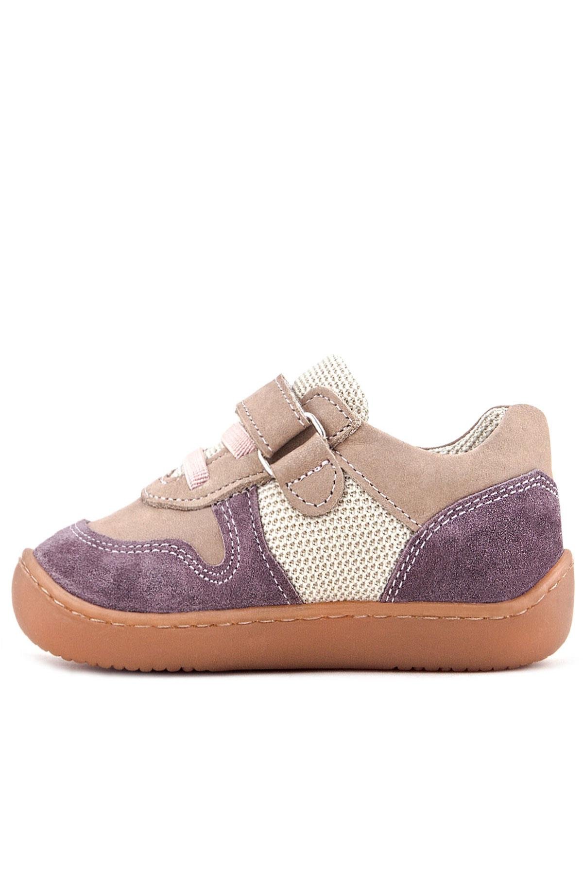 Bob Hakiki Deri Mor Pudra Barefoot Cırtlı Lastikli Bebek Sneaker Ayakkabı - Görsel 5