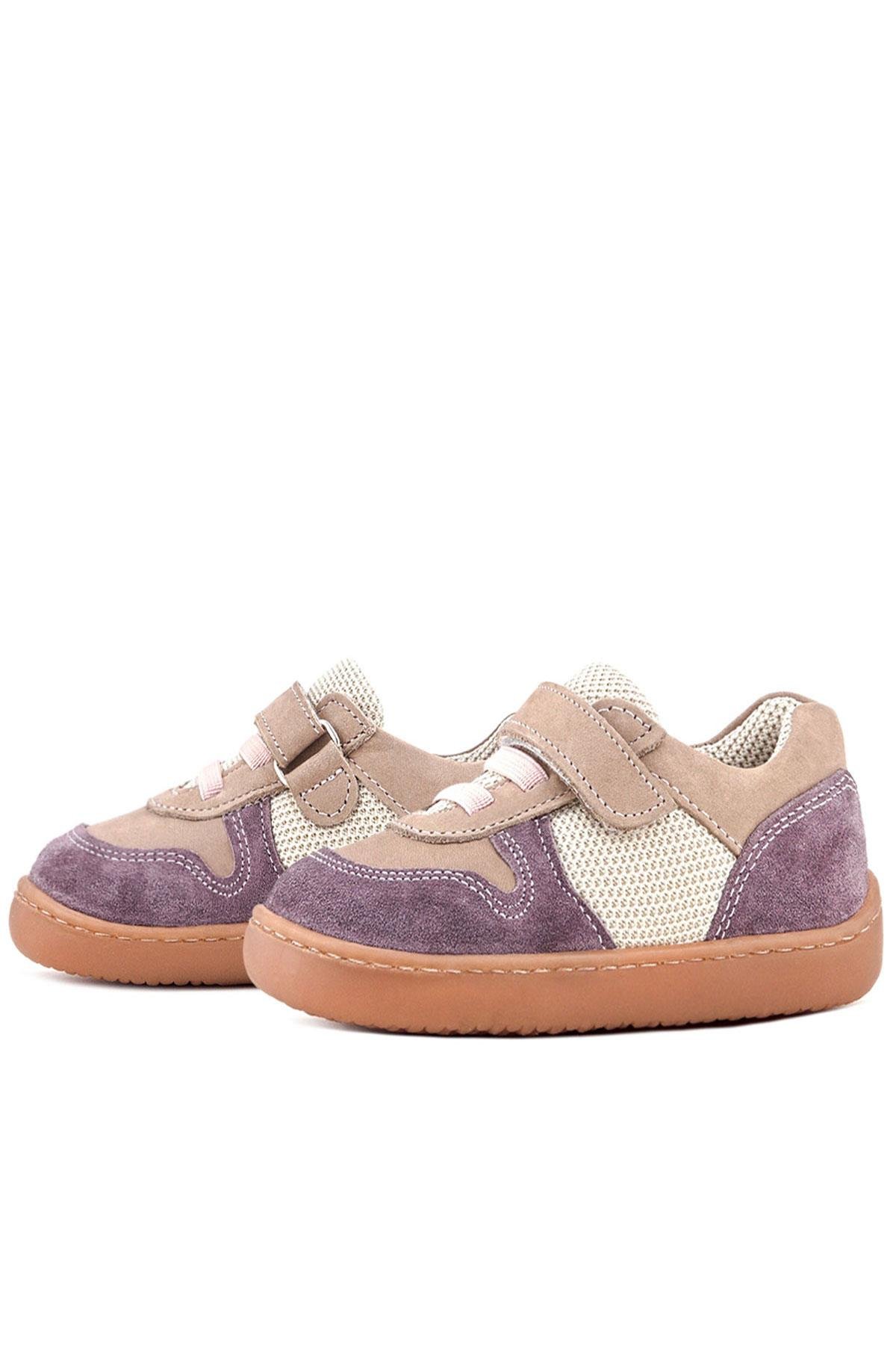 Bob Hakiki Deri Mor Pudra Barefoot Cırtlı Lastikli Bebek Sneaker Ayakkabı - Görsel 6