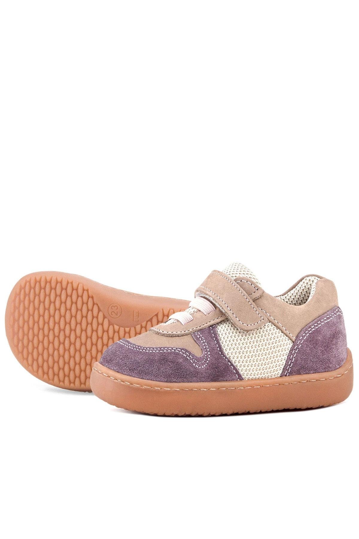 Bob Hakiki Deri Mor Pudra Barefoot Cırtlı Lastikli Bebek Sneaker Ayakkabı - Görsel 7