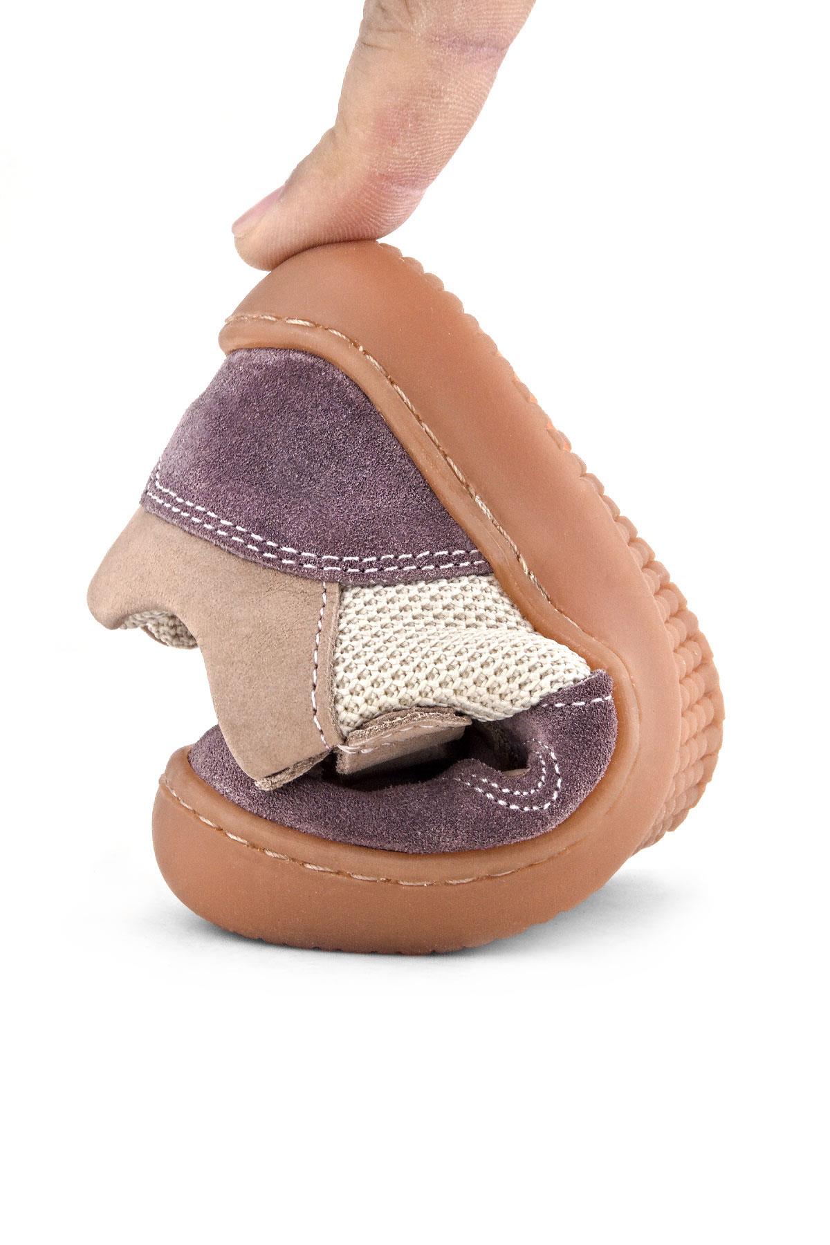 Bob Hakiki Deri Mor Pudra Barefoot Cırtlı Lastikli Bebek Sneaker Ayakkabı - Görsel 9