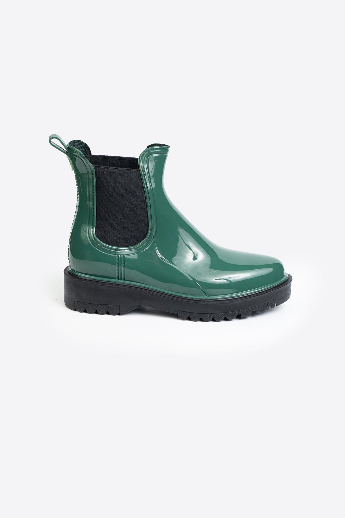 Kadın Parlak Chelsea Yağmur Botu –Kalın Taban Bot - Görsel 2