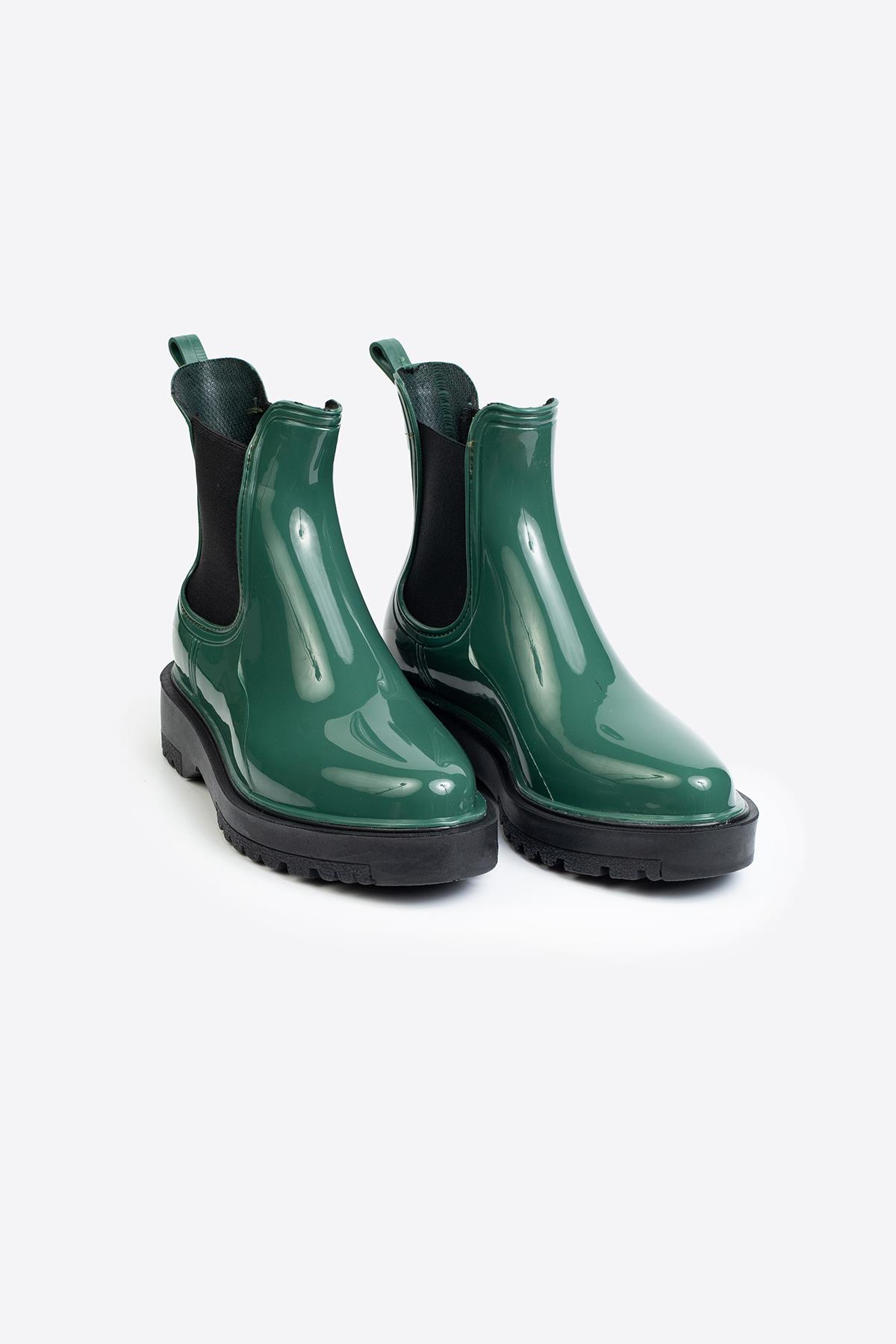 Kadın Parlak Chelsea Yağmur Botu –Kalın Taban Bot - Görsel 3