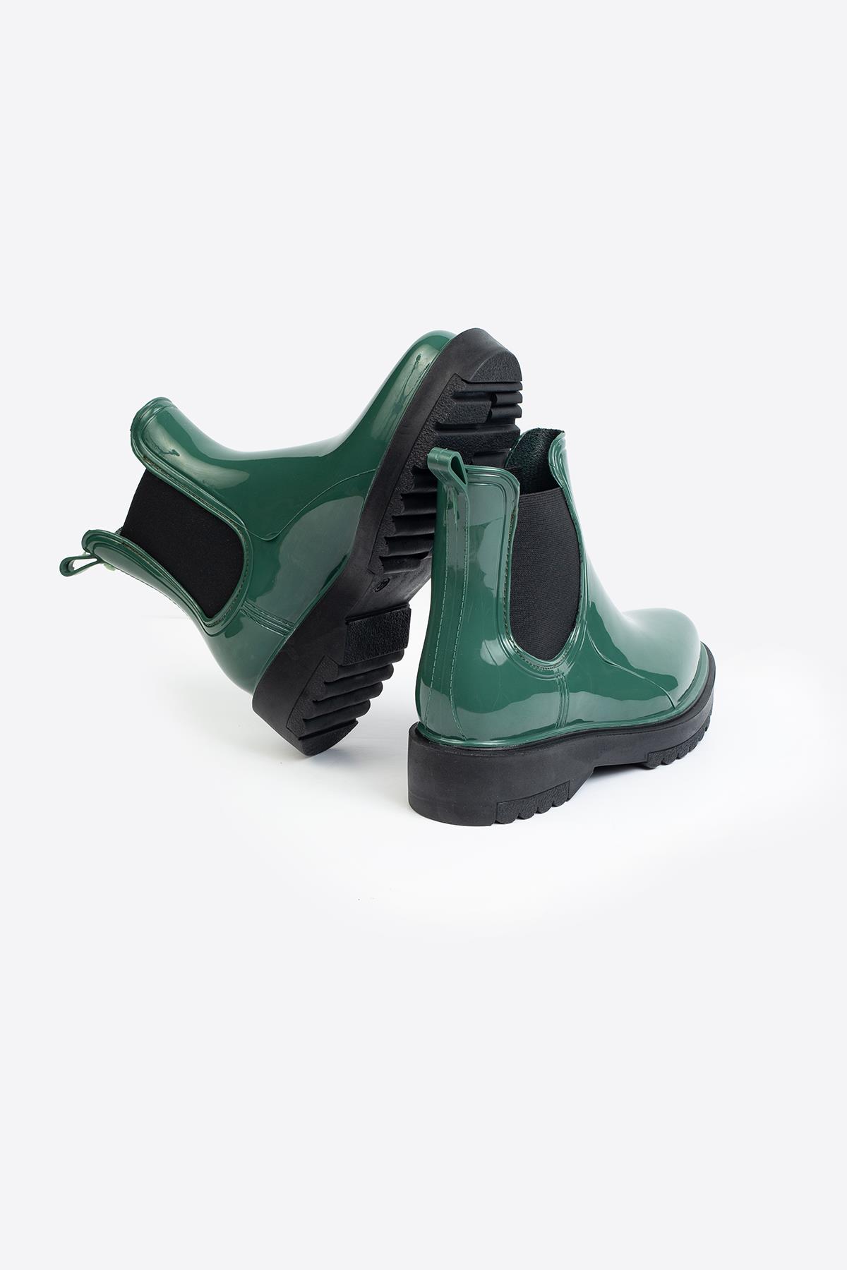 Kadın Parlak Chelsea Yağmur Botu –Kalın Taban Bot - Görsel 5