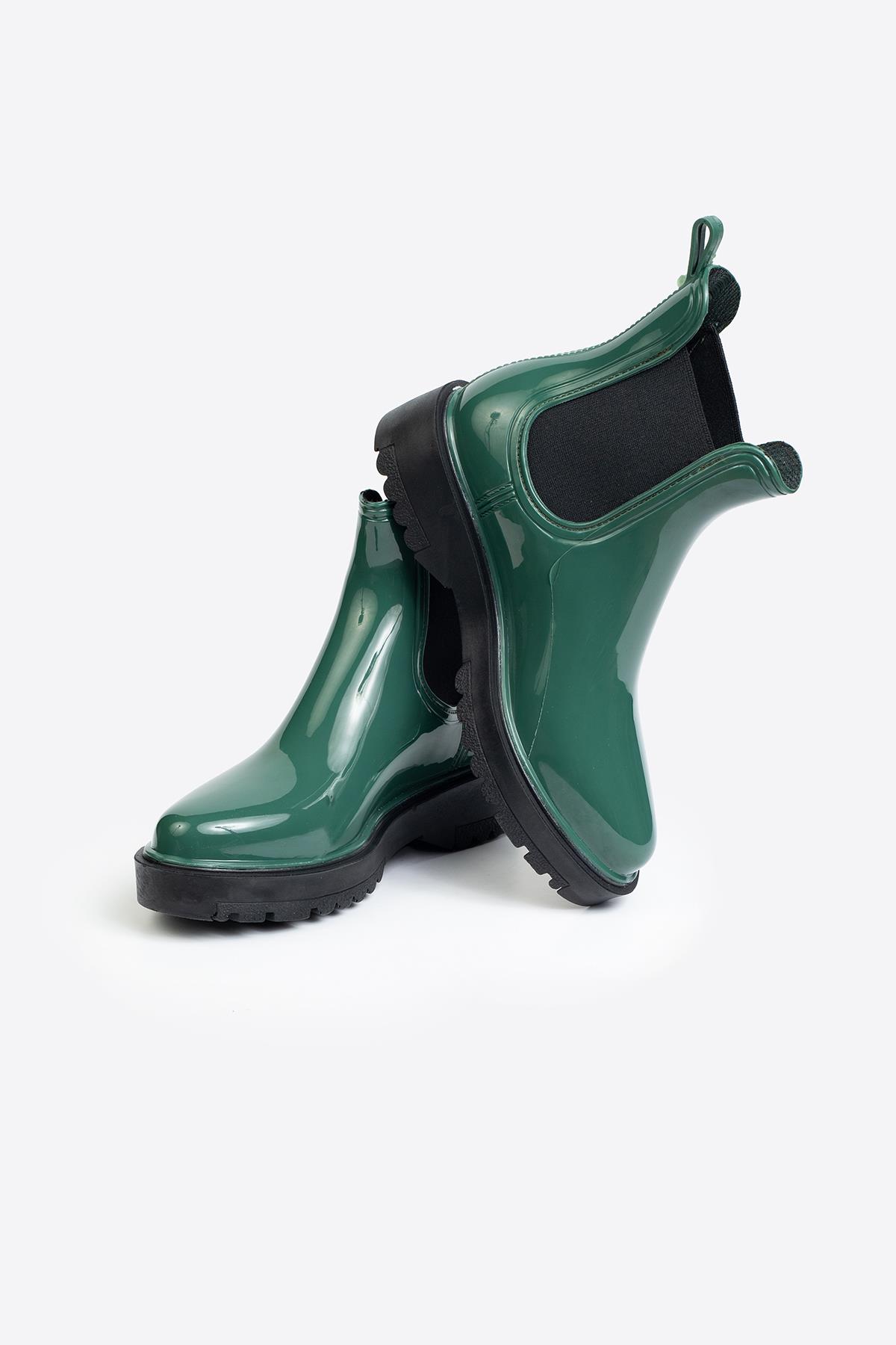 Kadın Parlak Chelsea Yağmur Botu –Kalın Taban Bot - Görsel 6