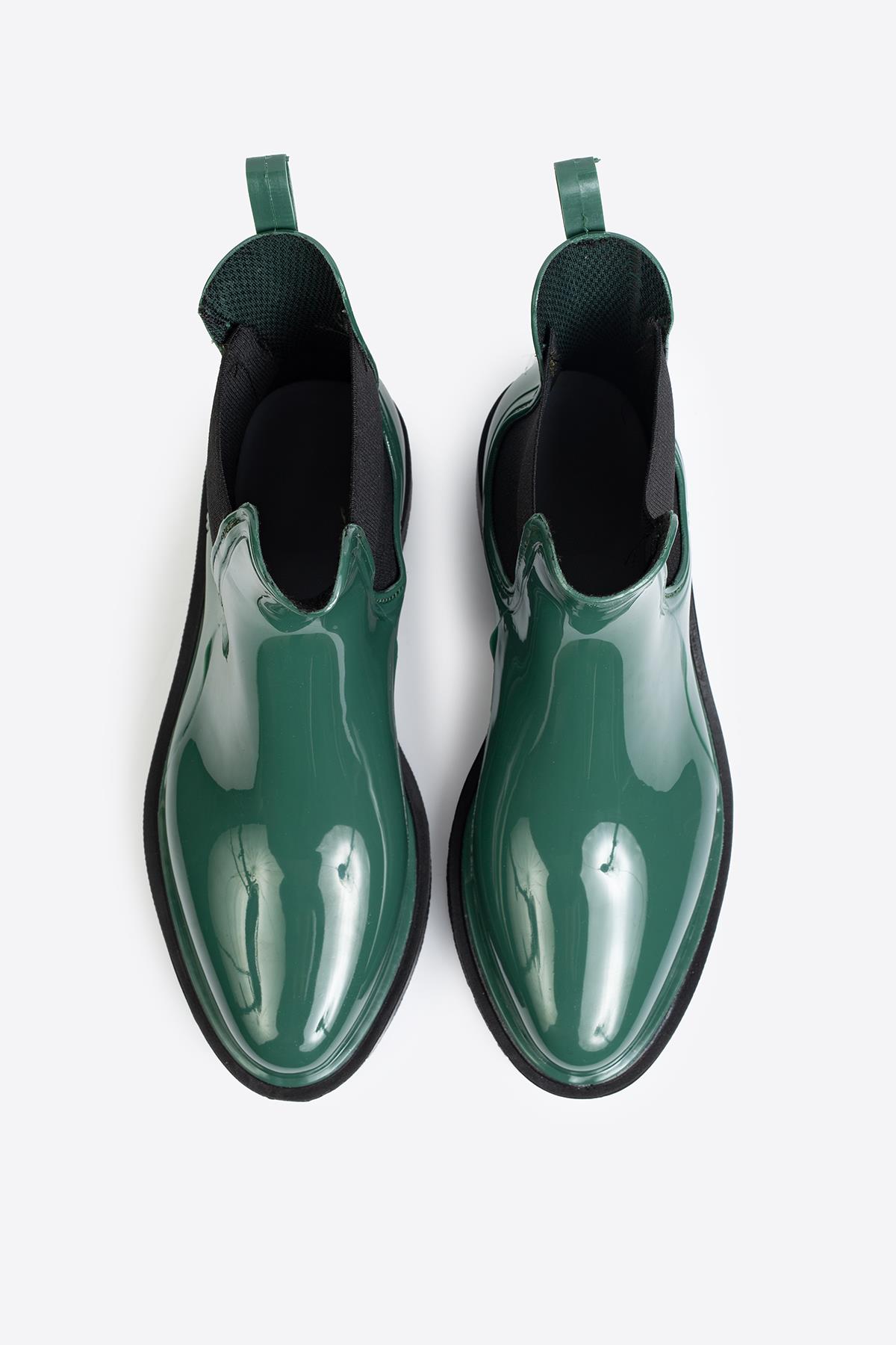 Kadın Parlak Chelsea Yağmur Botu –Kalın Taban Bot - Görsel 7