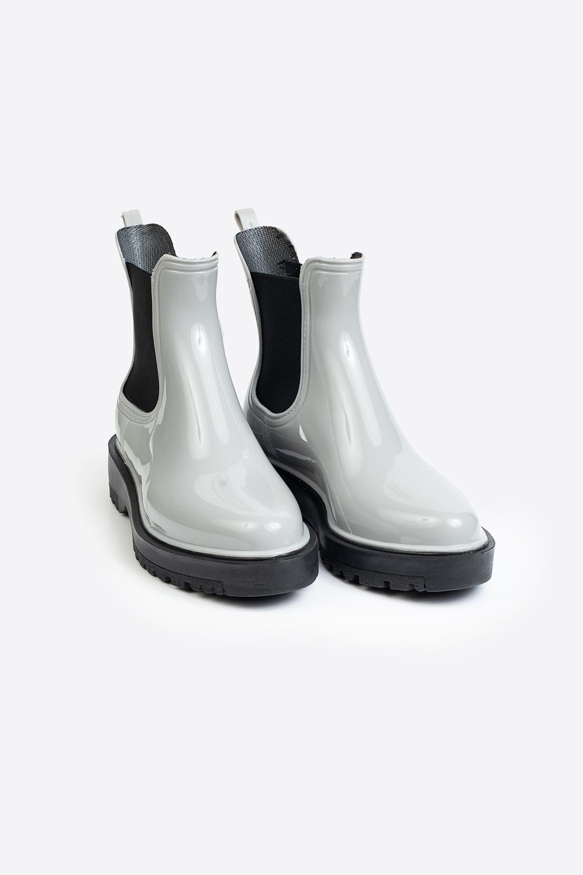Kadın Parlak Chelsea Yağmur Botu –Kalın Taban Bot - Görsel 3