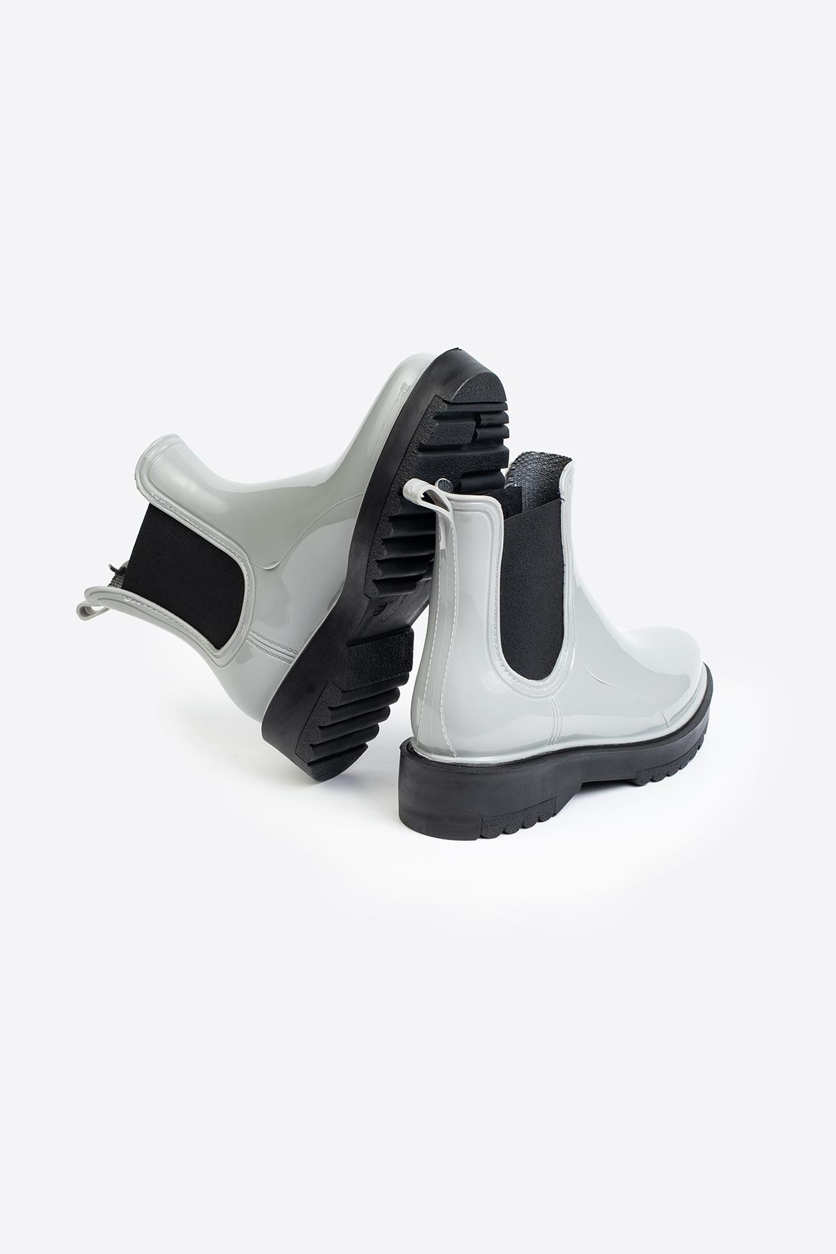 Kadın Parlak Chelsea Yağmur Botu –Kalın Taban Bot - Görsel 5