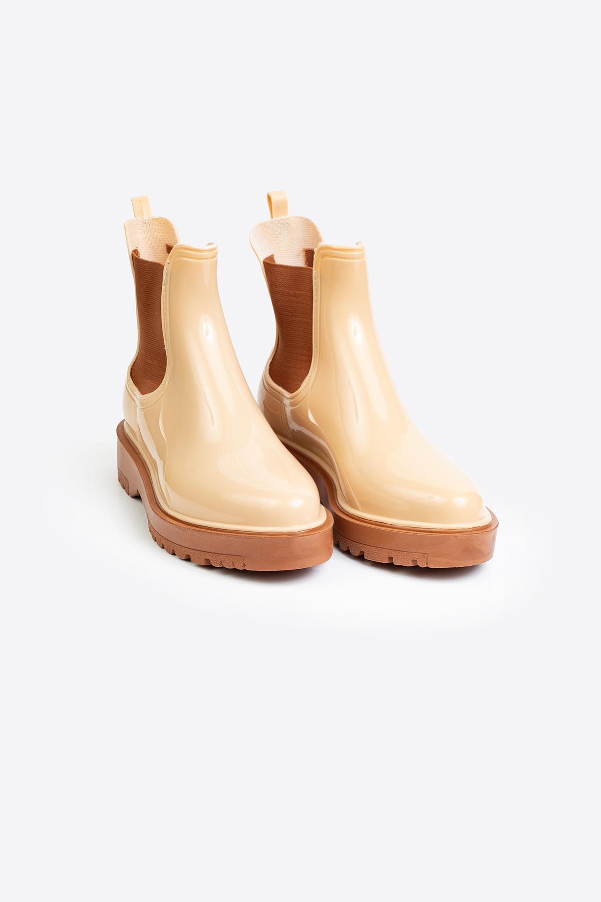 Kadın Parlak Chelsea Yağmur Botu –Kalın Taban Bot - Görsel 3