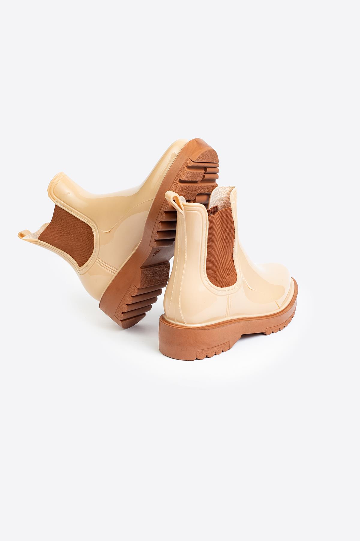 Kadın Parlak Chelsea Yağmur Botu –Kalın Taban Bot - Görsel 5