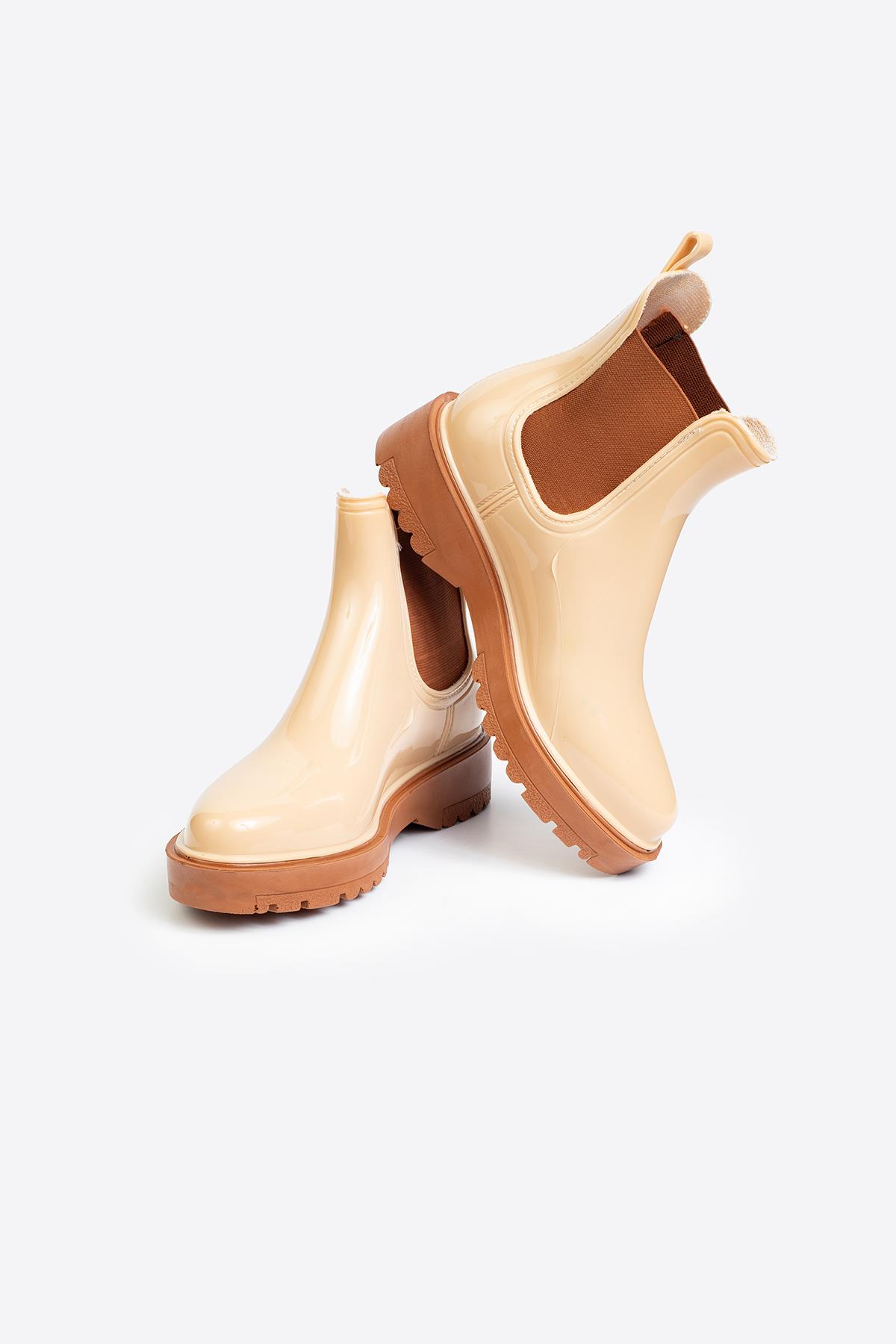 Kadın Parlak Chelsea Yağmur Botu –Kalın Taban Bot - Görsel 6