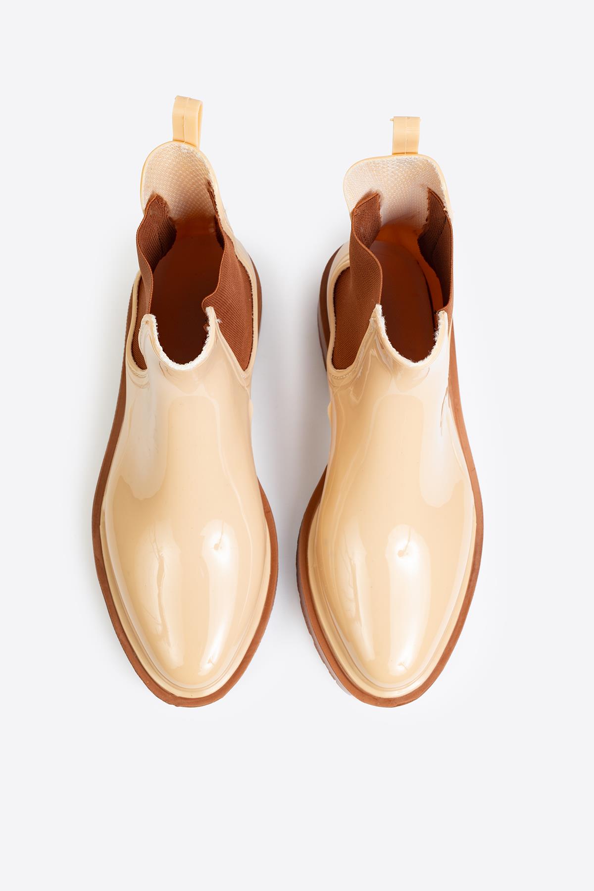 Kadın Parlak Chelsea Yağmur Botu –Kalın Taban Bot - Görsel 7