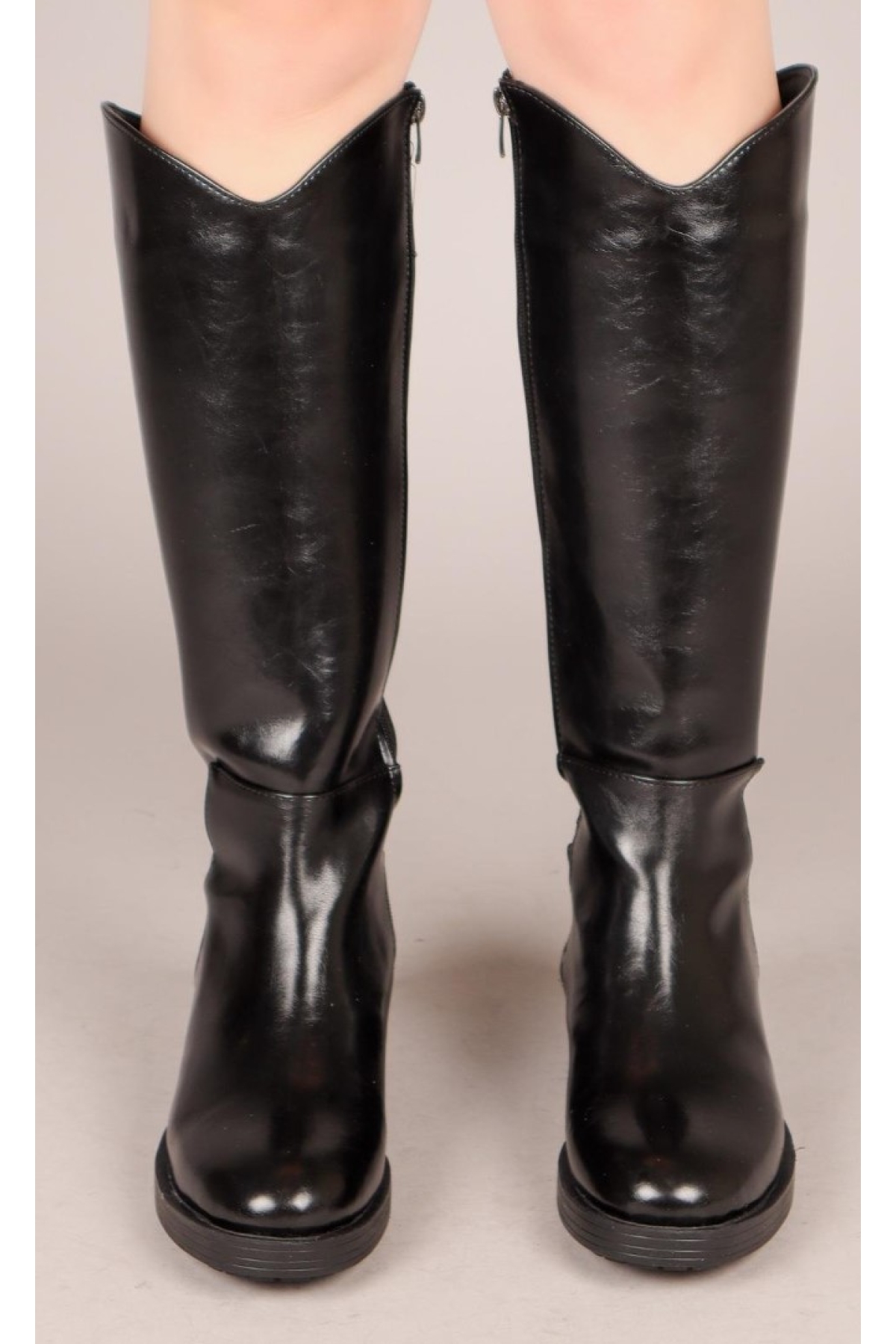 Binici Düz Taban Rugan Fermuarlı Kadın Çizme - Görsel 5