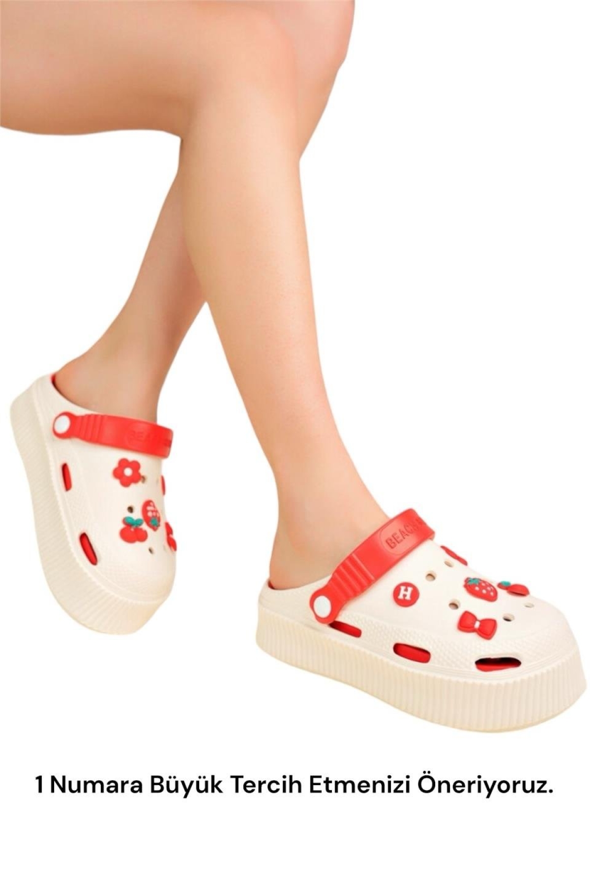 Yüksek Comfort Taban Kadın Sandalet KREM-KIRMIZI - Görsel 3