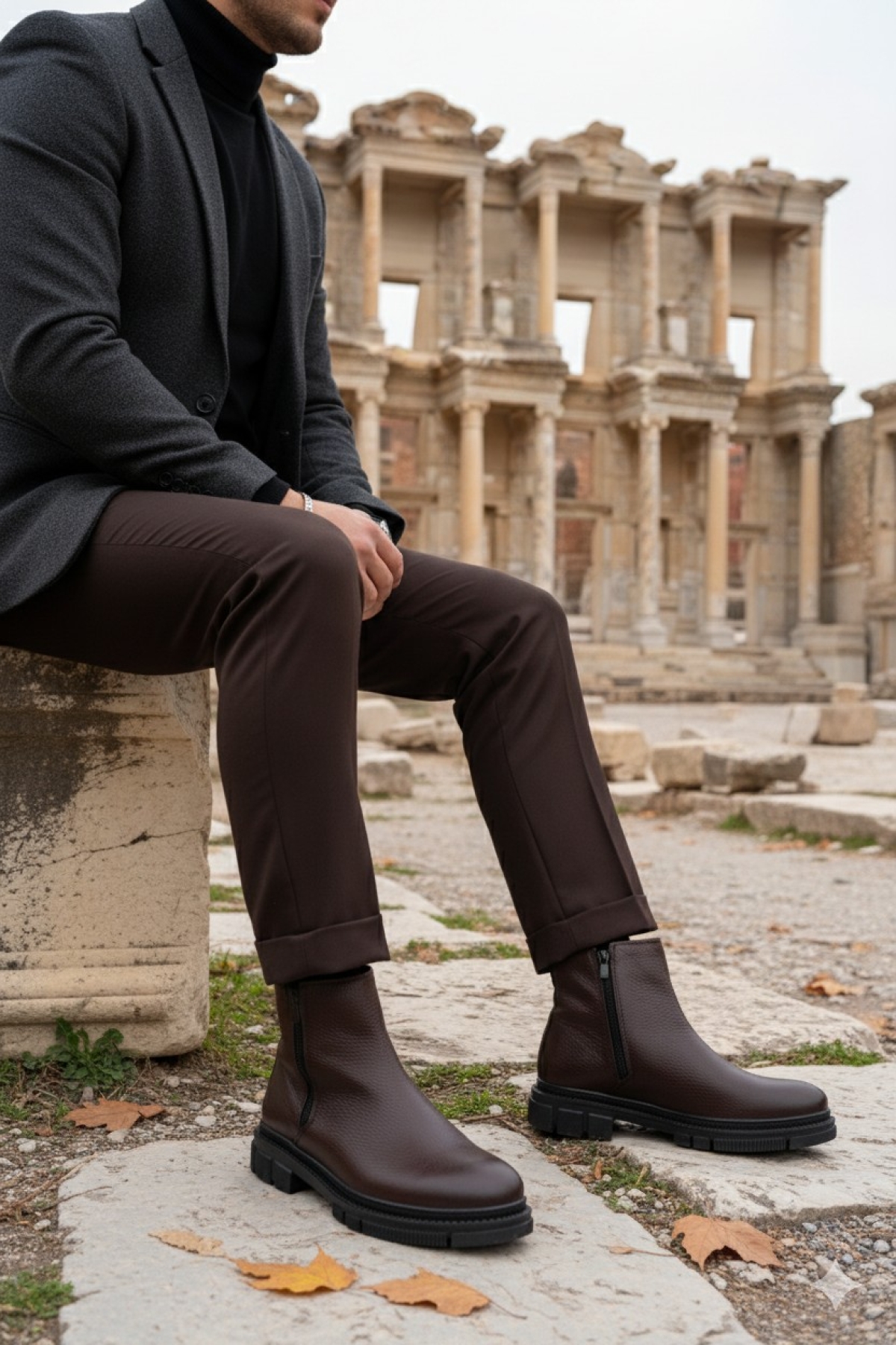 Chelsea Hakiki Deri Çift Fermuarlı Garantili Erkek Kışlık Bot - Görsel 6