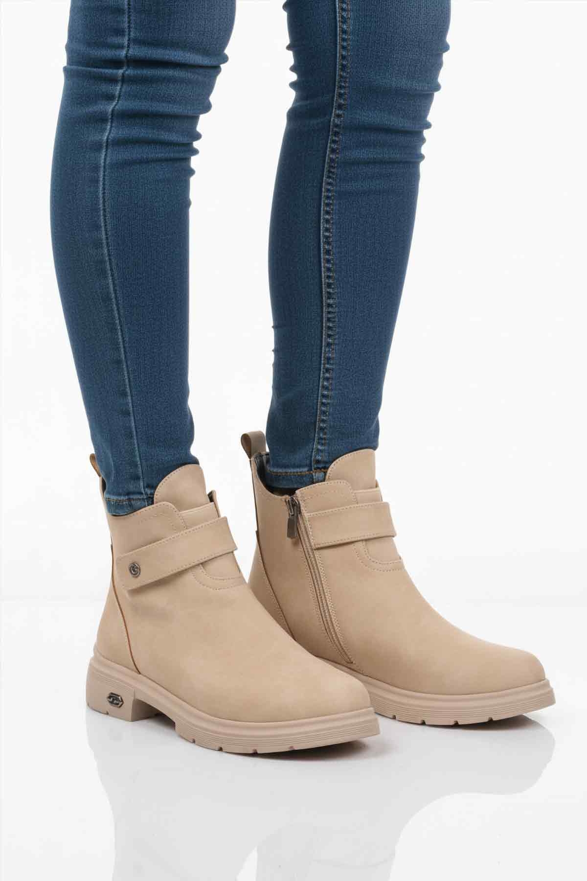 Bej Nubuk Kürklü Kaymaz Soğuğa Dirençli Kadın Bot PC-55336 Z - Görsel 2