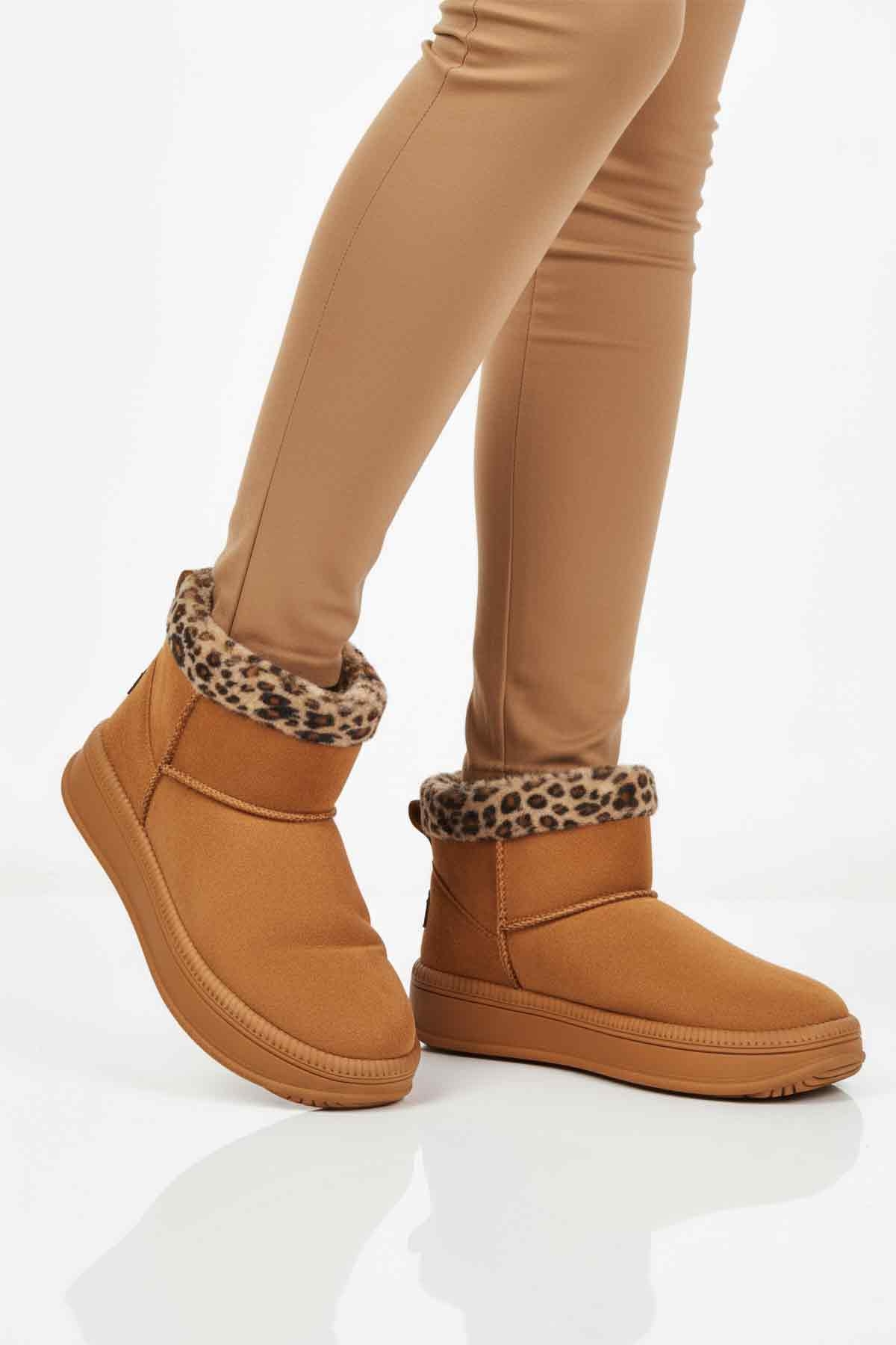 Taba Leopar Kürklü Soğuğa Dirençli Kaymaz Kadın Bot 25001 Z - Görsel 2