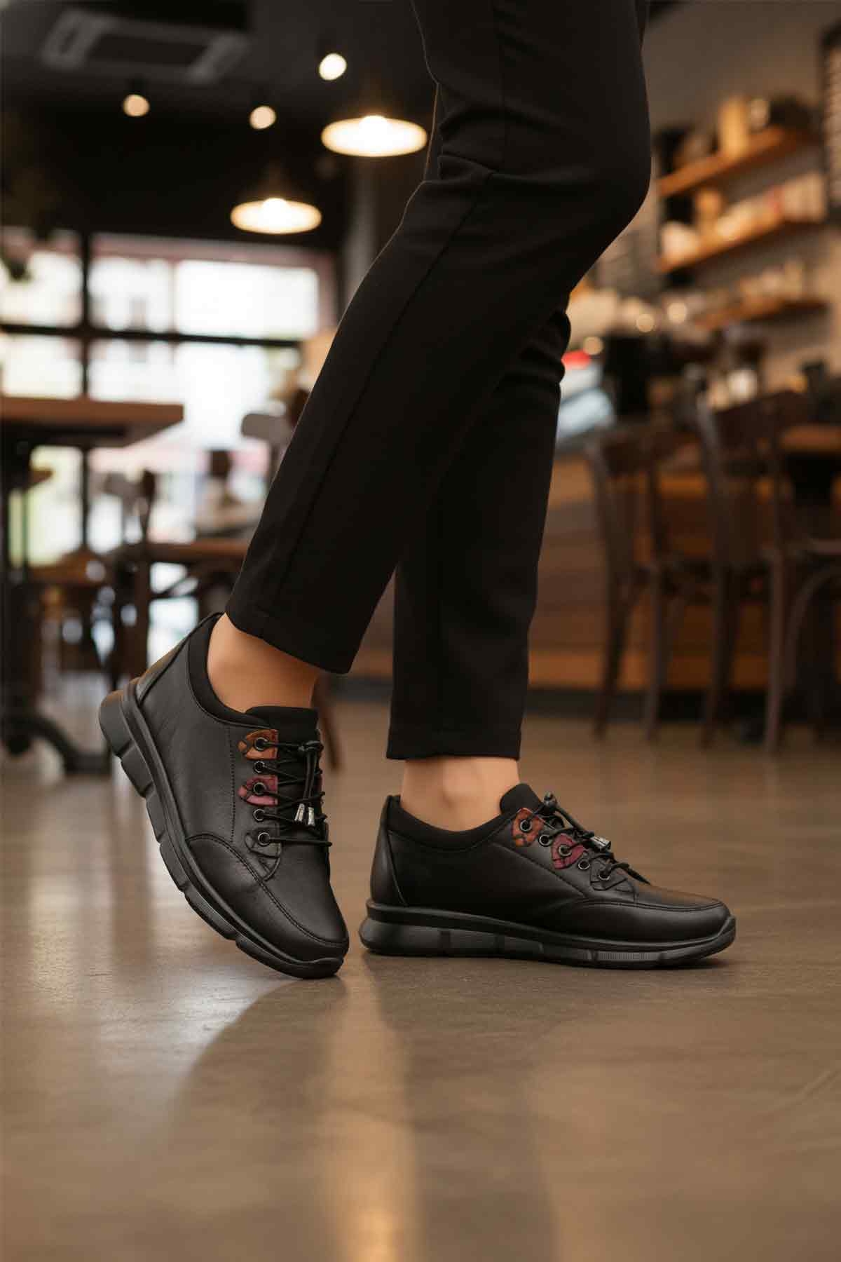 Siyah Hakiki Deri Ortopedik Kadın Casual Ayakkabı 660 Z - Görsel 4