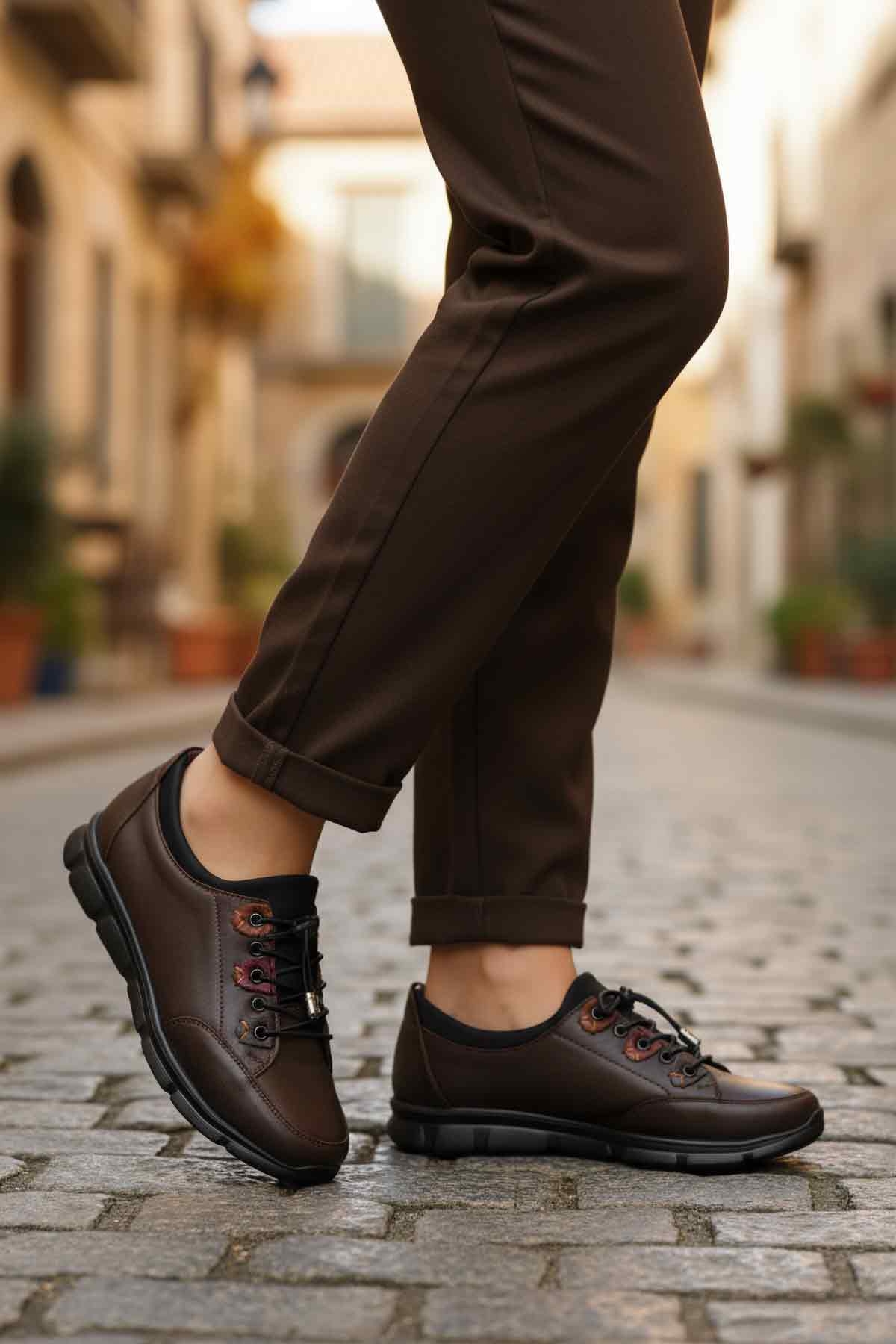 Kahve Hakiki Deri Ortopedik Kadın Casual Ayakkabı 660 Z - Görsel 4