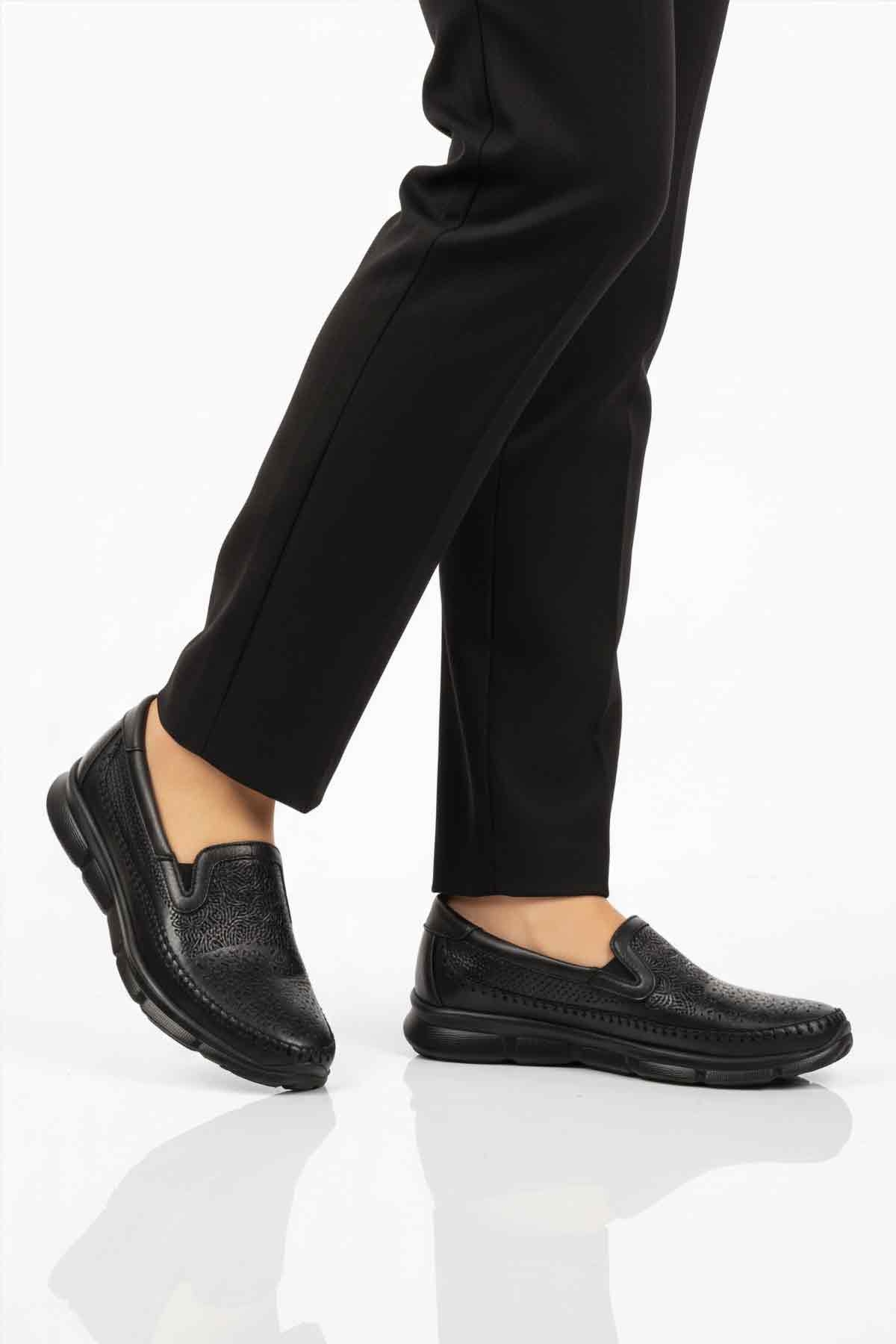 Siyah Hakiki Deri Ortopedik Kadın Casual Ayakkabı 608 Z - Görsel 2