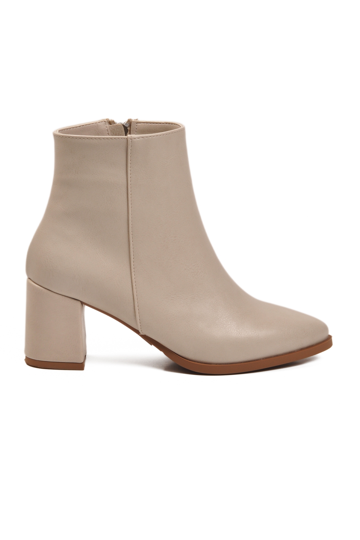 Bej Cilt Fermuarlı Polarlı Kaymaz Kadın Topuklu Bot 343126 Z - Görsel 3