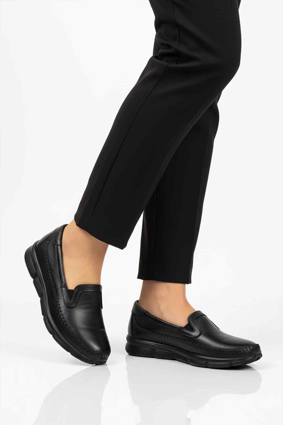 Siyah Hakiki Deri Ortopedik Kadın Casual Ayakkabı 602 Z - Görsel 2
