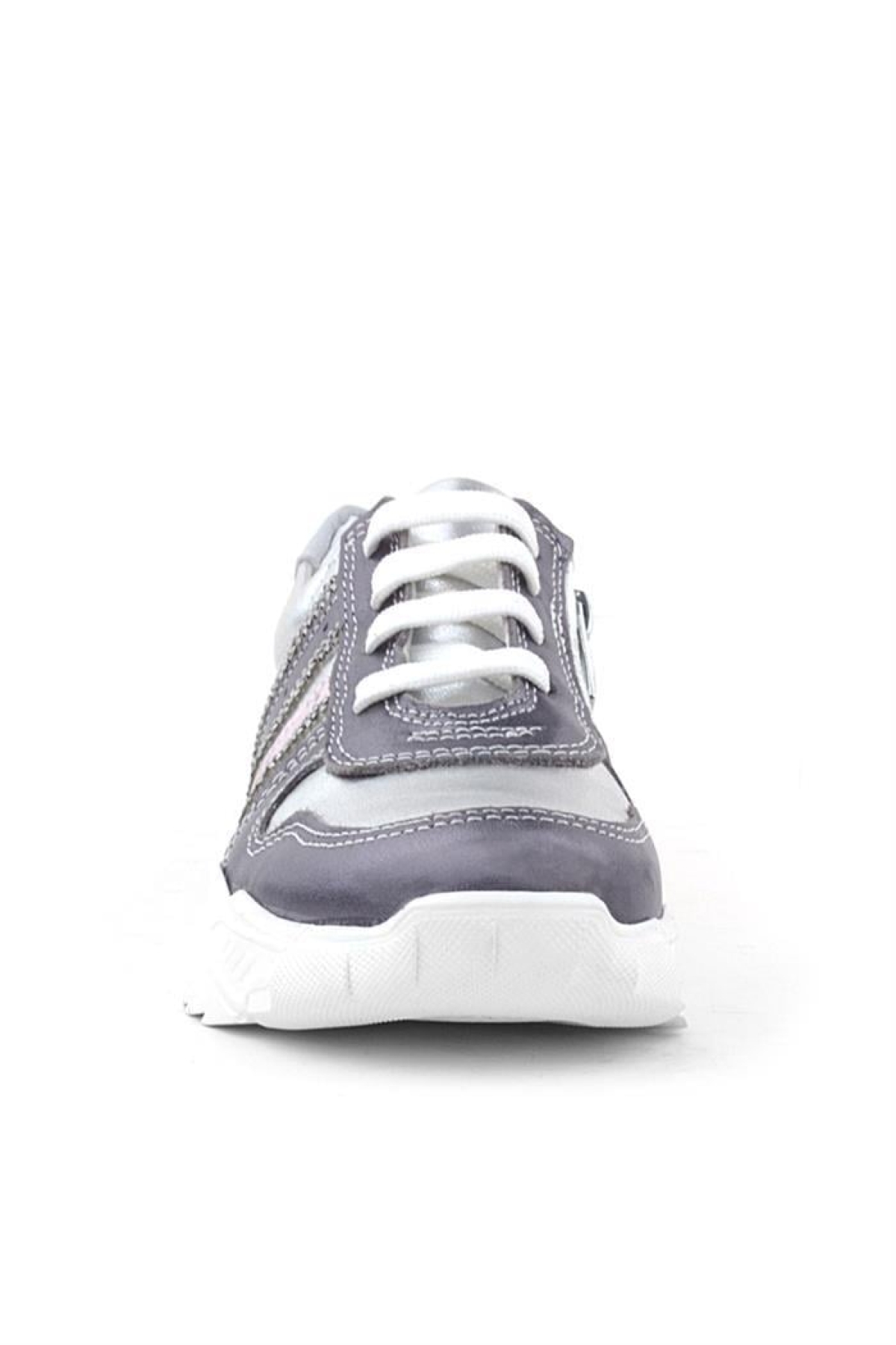 Hakiki Deri Platin Pembe Parlak Taşlı Kız Çocuk Sneakers Ayakkabı - Görsel 4