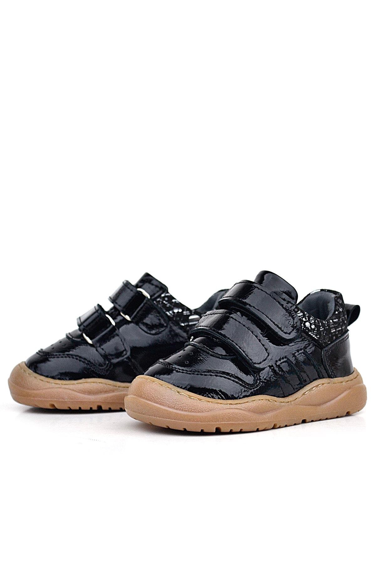 Schaggy Hakiki Deri Parlak Siyah Bebek Spor Ayakkabı - Görsel 5