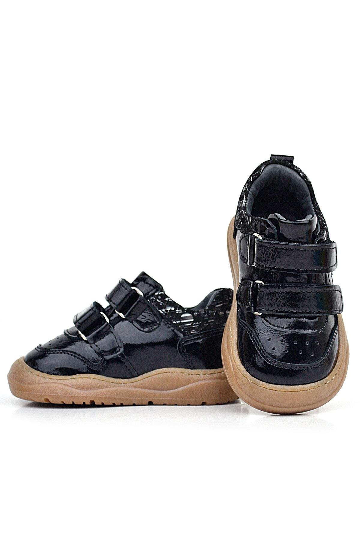 Schaggy Hakiki Deri Parlak Siyah Bebek Spor Ayakkabı - Görsel 7