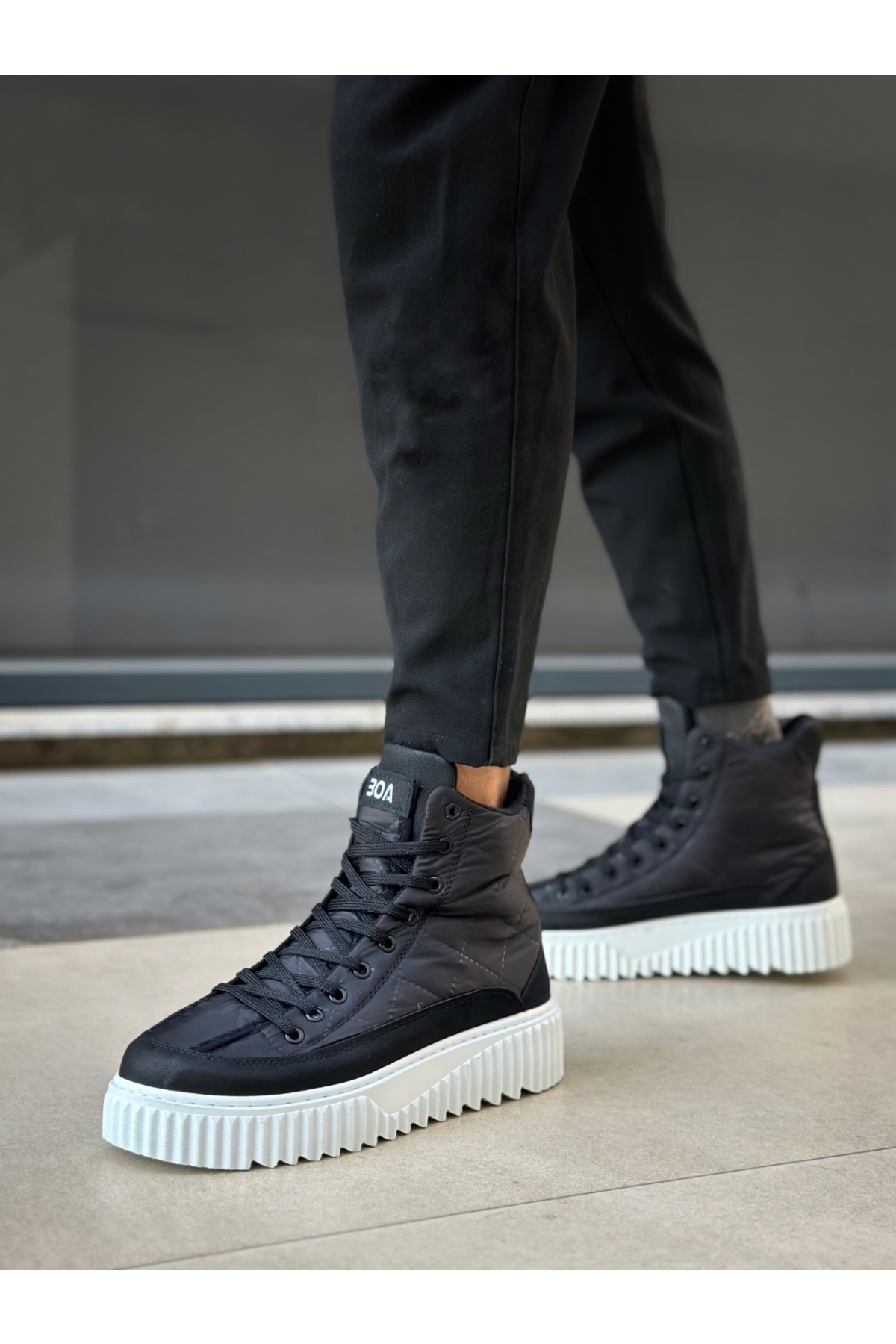 Bağcıklı Paraşüt Kumaş Siyah Detaylı Erkek Spor Bot SİYAH (BEYAZ TABAN) - Görsel 5