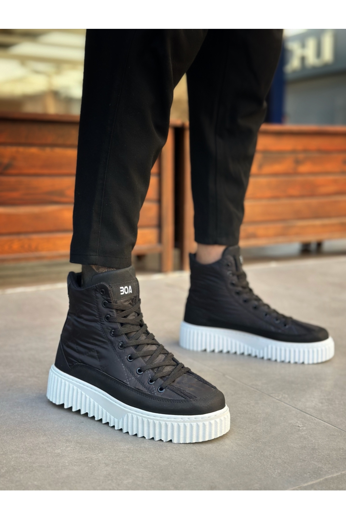 Bağcıklı Paraşüt Kumaş Siyah Detaylı Erkek Spor Bot SİYAH (BEYAZ TABAN) - Görsel 6