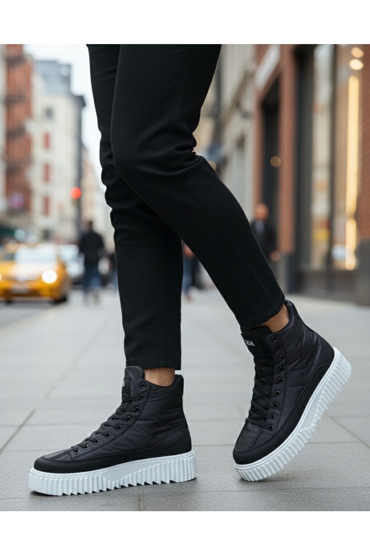 Bağcıklı Paraşüt Kumaş Siyah Detaylı Erkek Spor Bot SİYAH (BEYAZ TABAN) - Görsel 7