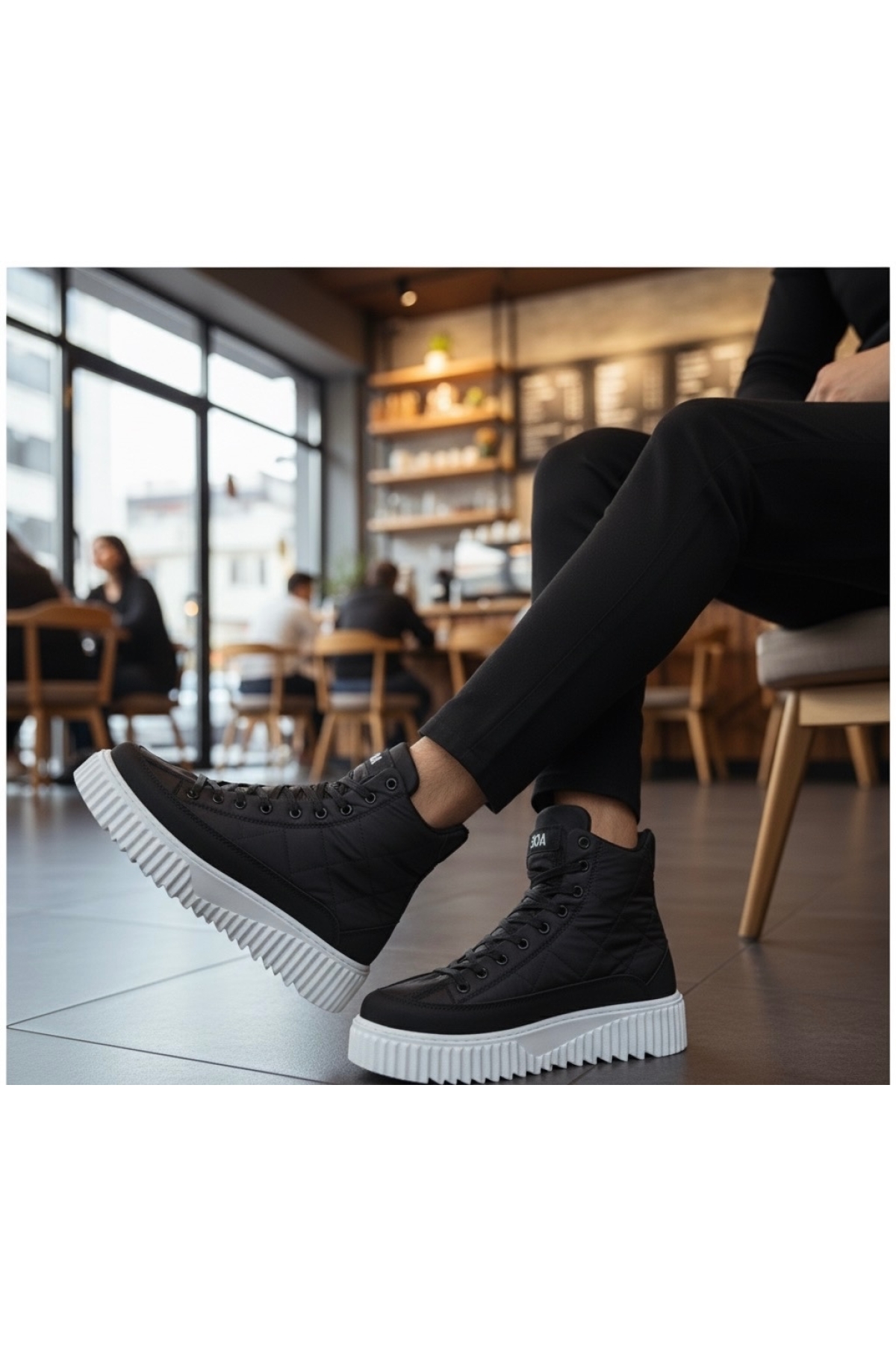 Bağcıklı Paraşüt Kumaş Siyah Detaylı Erkek Spor Bot SİYAH (BEYAZ TABAN) - Görsel 8