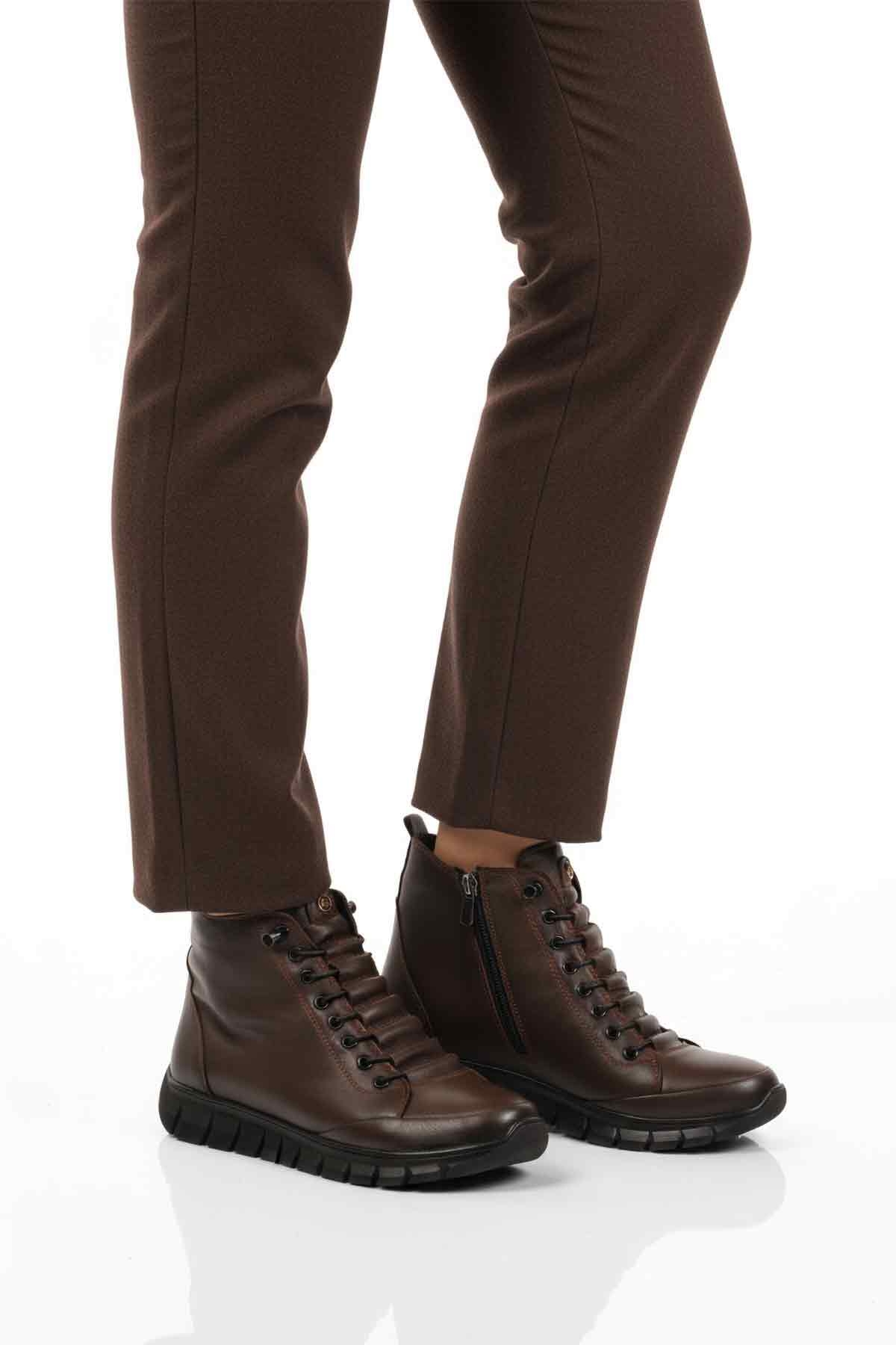 Aspor Kahve Hakiki Deri İçi Polarlı Fermuarlı Kadın Düz Bot - Görsel 2
