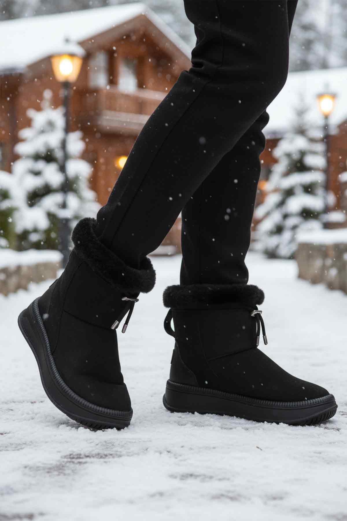 Aspor Siyah Kürklü Kadın Düz Bot - Görsel 4